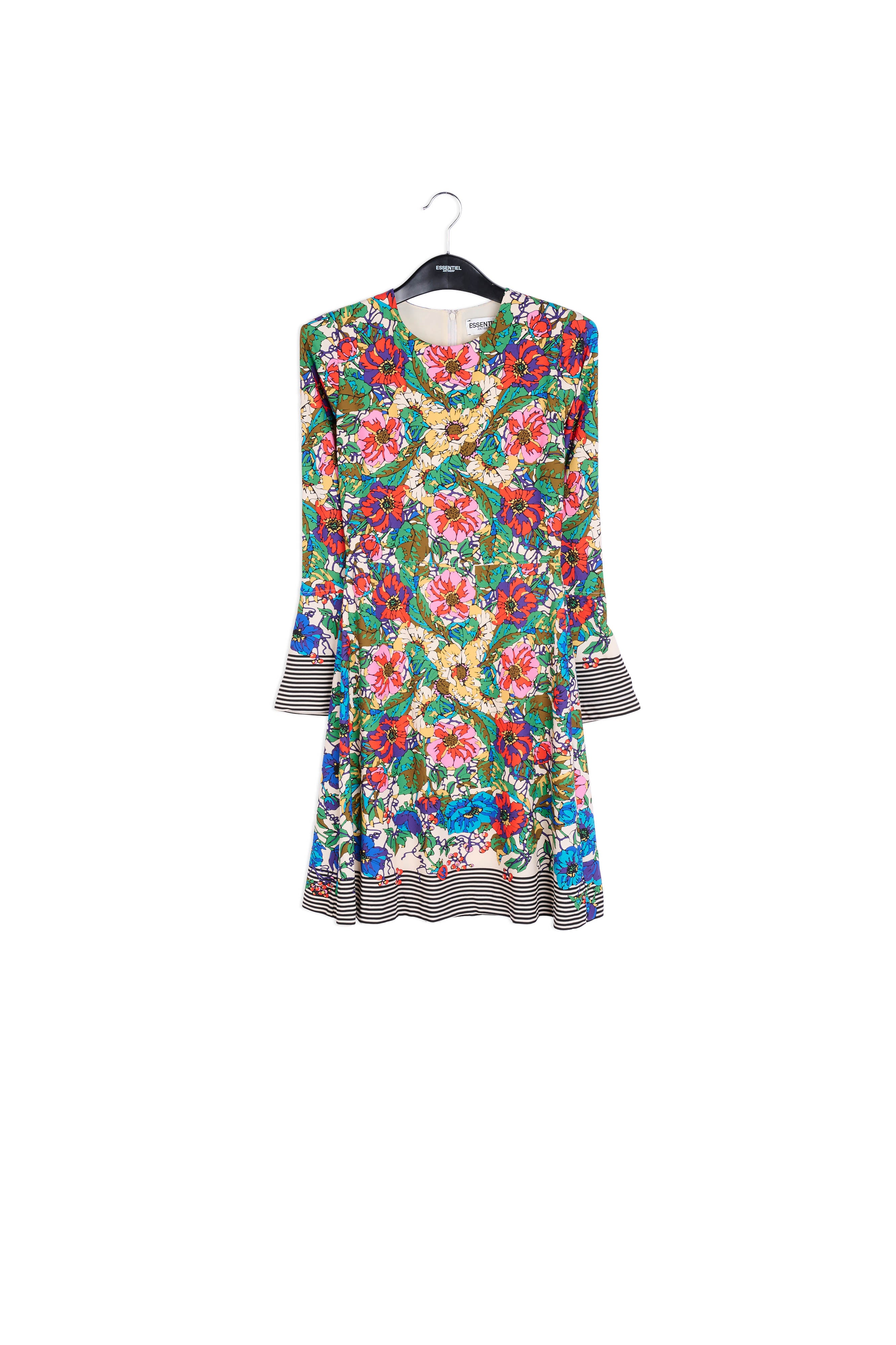 Gebroken witte mini-jurk met strepen en bloemenprint RE—SSENTIEL | Essentiel second hand