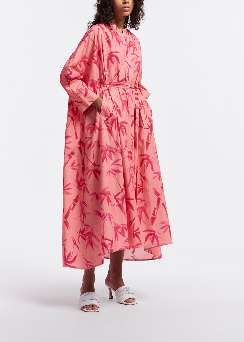 Peach and pink maxi-length dress with palm leaf print RE—SSENTIEL | Essentiel second hand