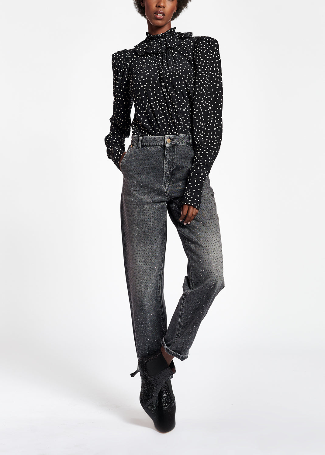Black polka dot top RE—SSENTIEL | Essentiel second hand