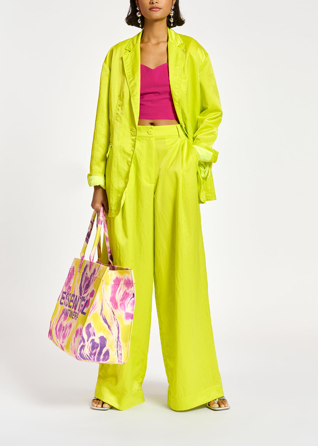 Lime green single-breasted satin blazer RE—SSENTIEL | Essentiel second hand