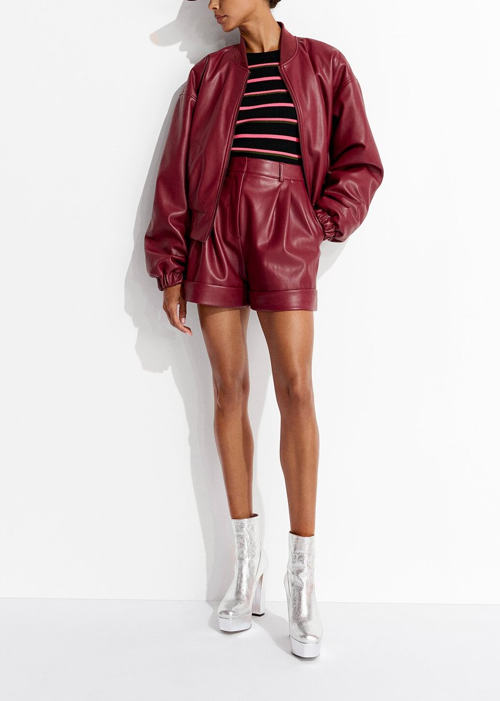 Black, neon pink and khaki striped knitted sweater RE—SSENTIEL | Essentiel second hand