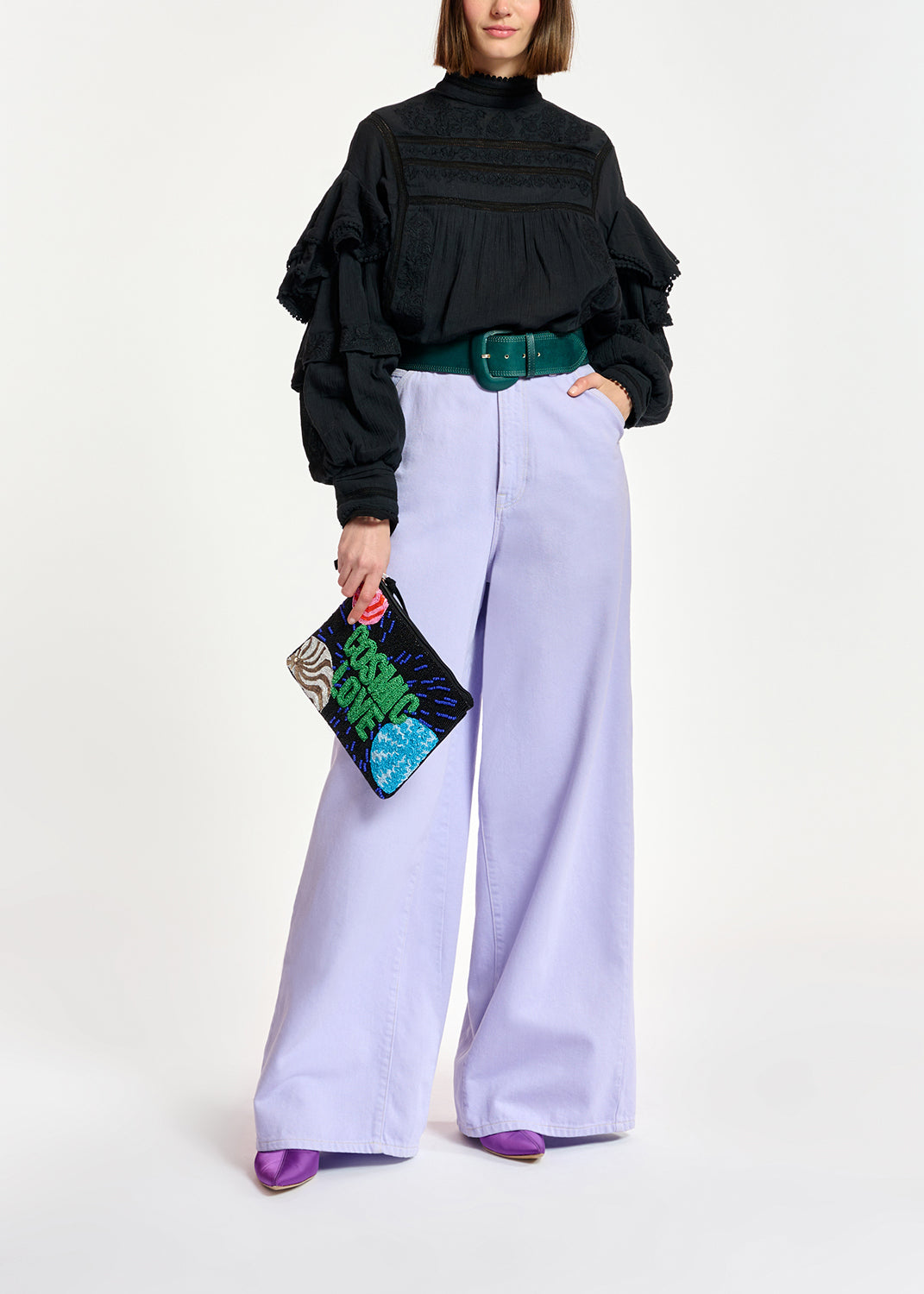 Lilac denim wide-leg jeans RE—SSENTIEL | Essentiel second hand