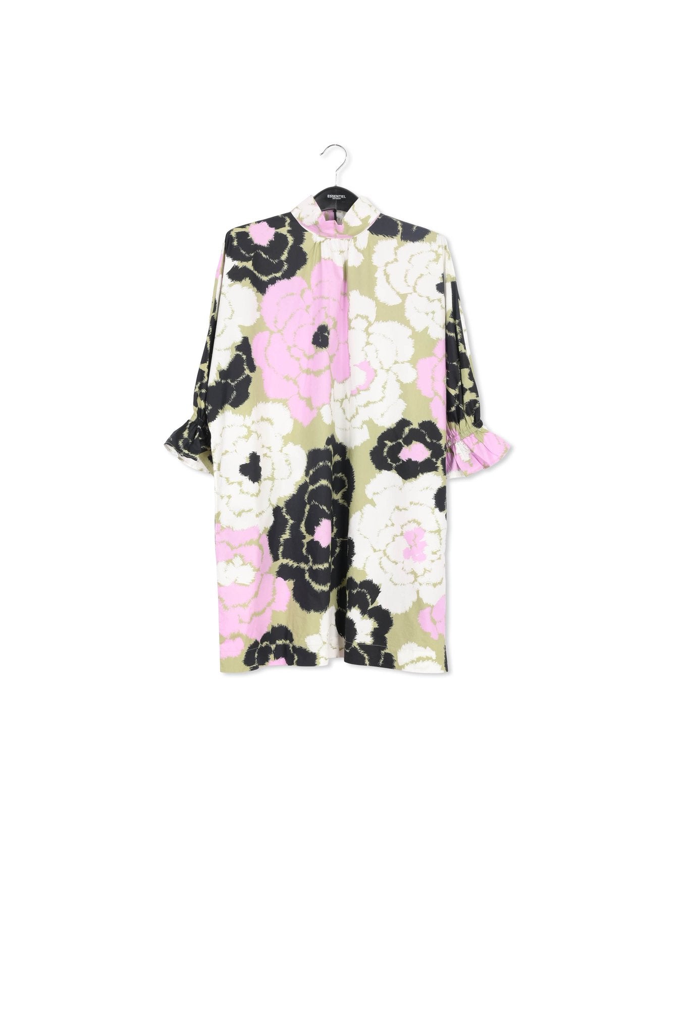 Khaki, lilac and off-white mini dress with stand-up collar RE—SSENTIEL | Essentiel second hand