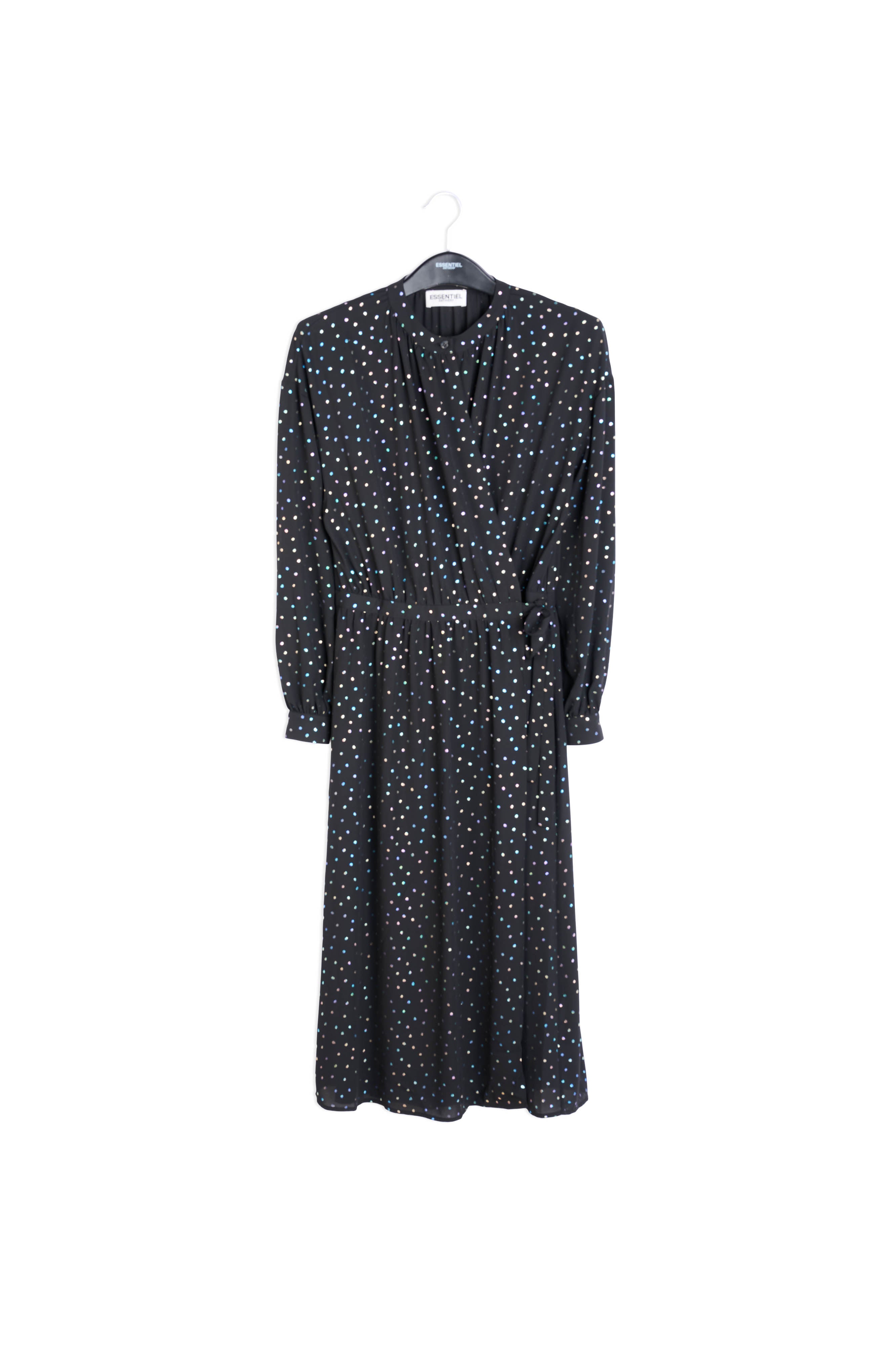 Black belted midi dress with holographic polka dots RE—SSENTIEL | Essentiel second hand