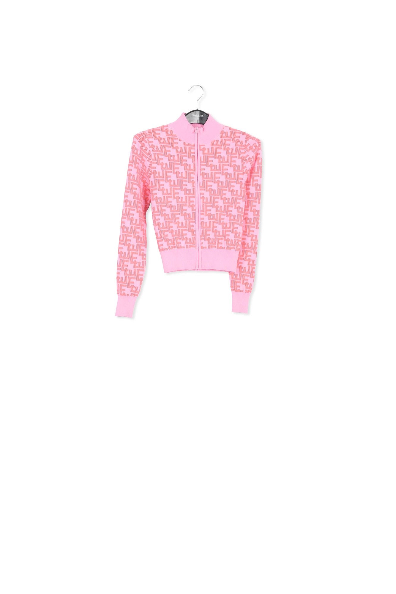 Pink and red jacquard-knitted zipped cardigan RE—SSENTIEL | Essentiel second hand