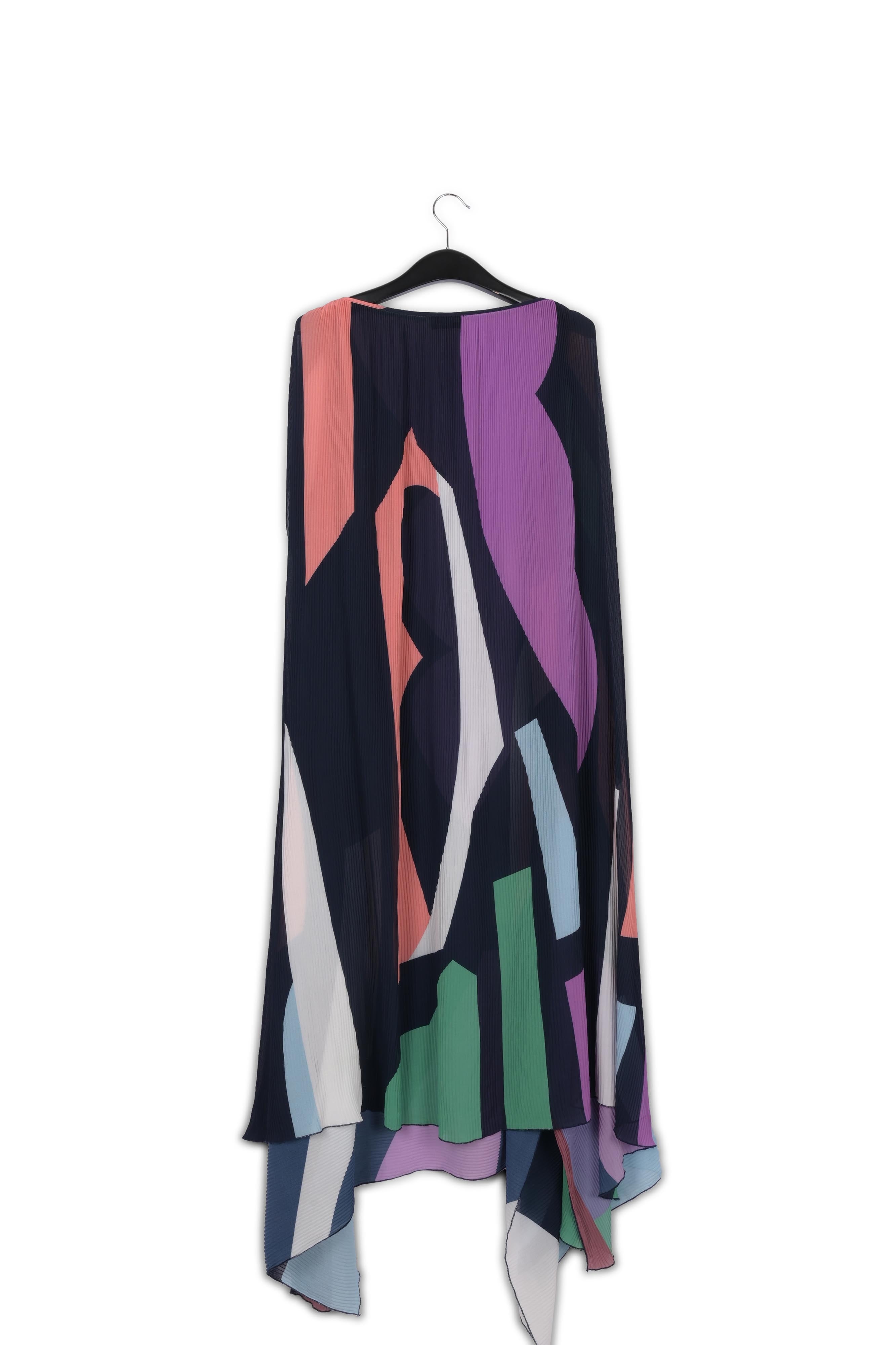 Dark blue graphic print plissé maxi-length kaftan dress RE—SSENTIEL | Essentiel second hand