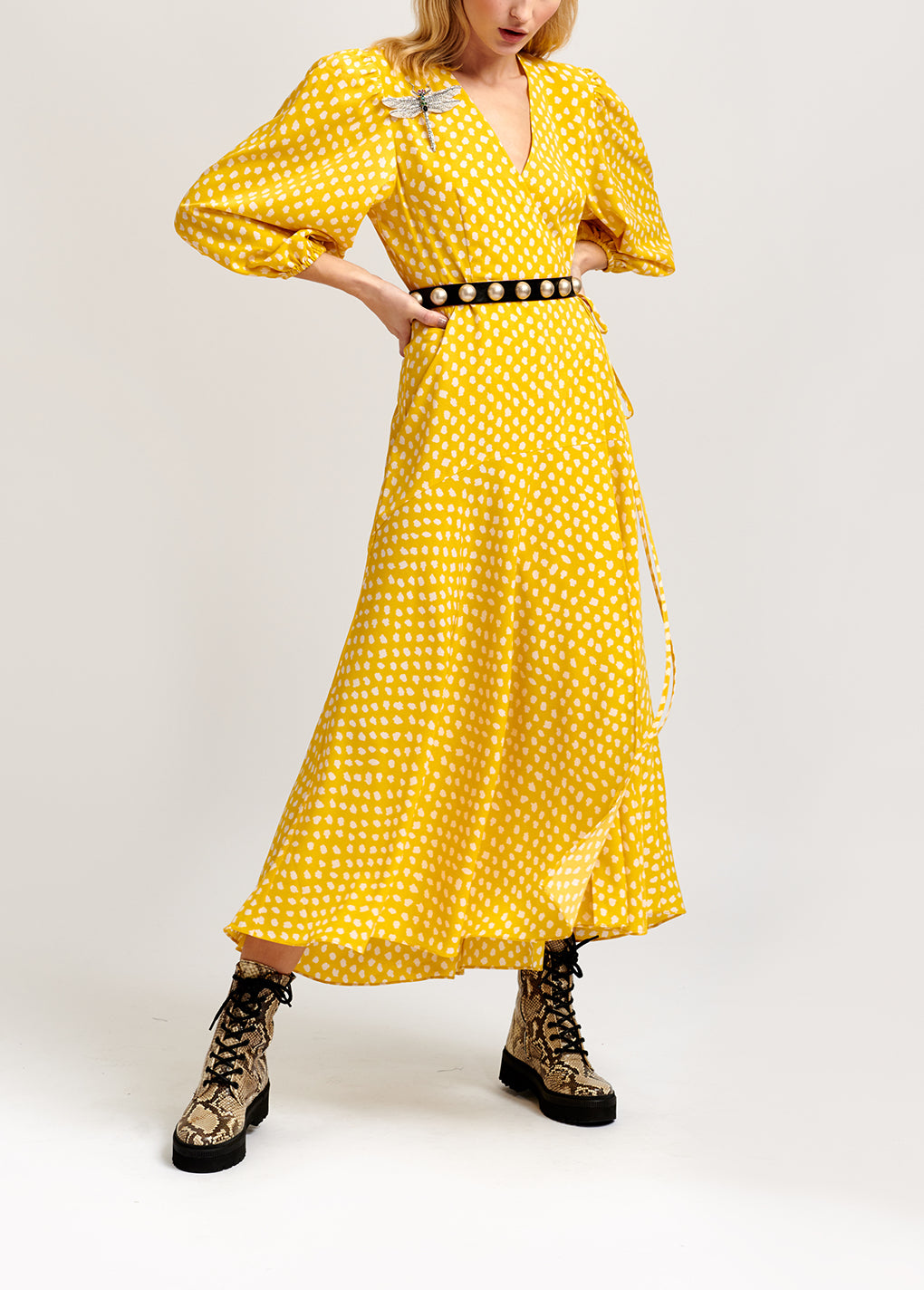 Yellow polka dot wrap maxi dress RE—SSENTIEL | Essentiel second hand