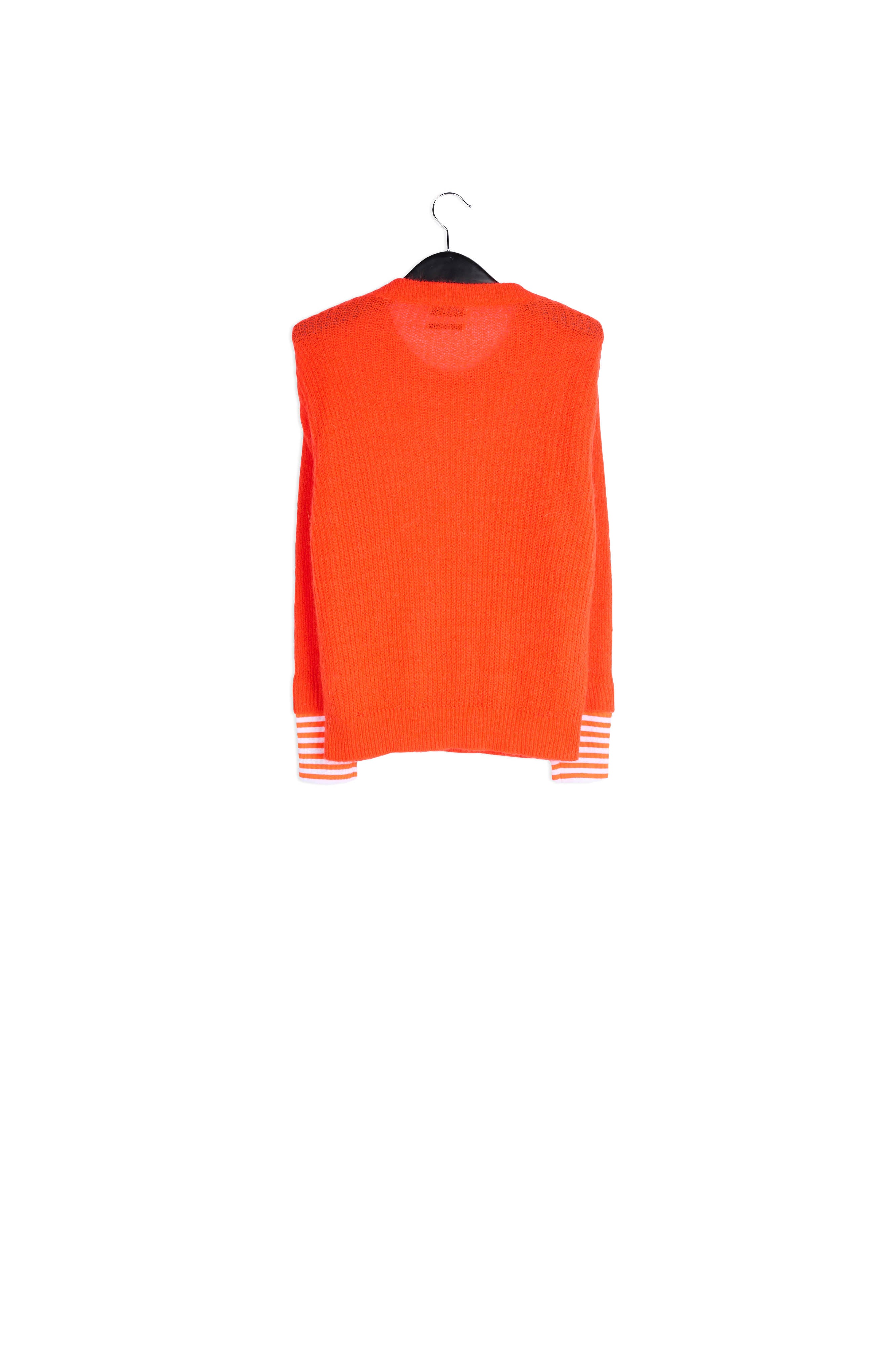 Neon orange ribbed-knit sweater with striped neon cuffs RE—SSENTIEL | Essentiel second hand