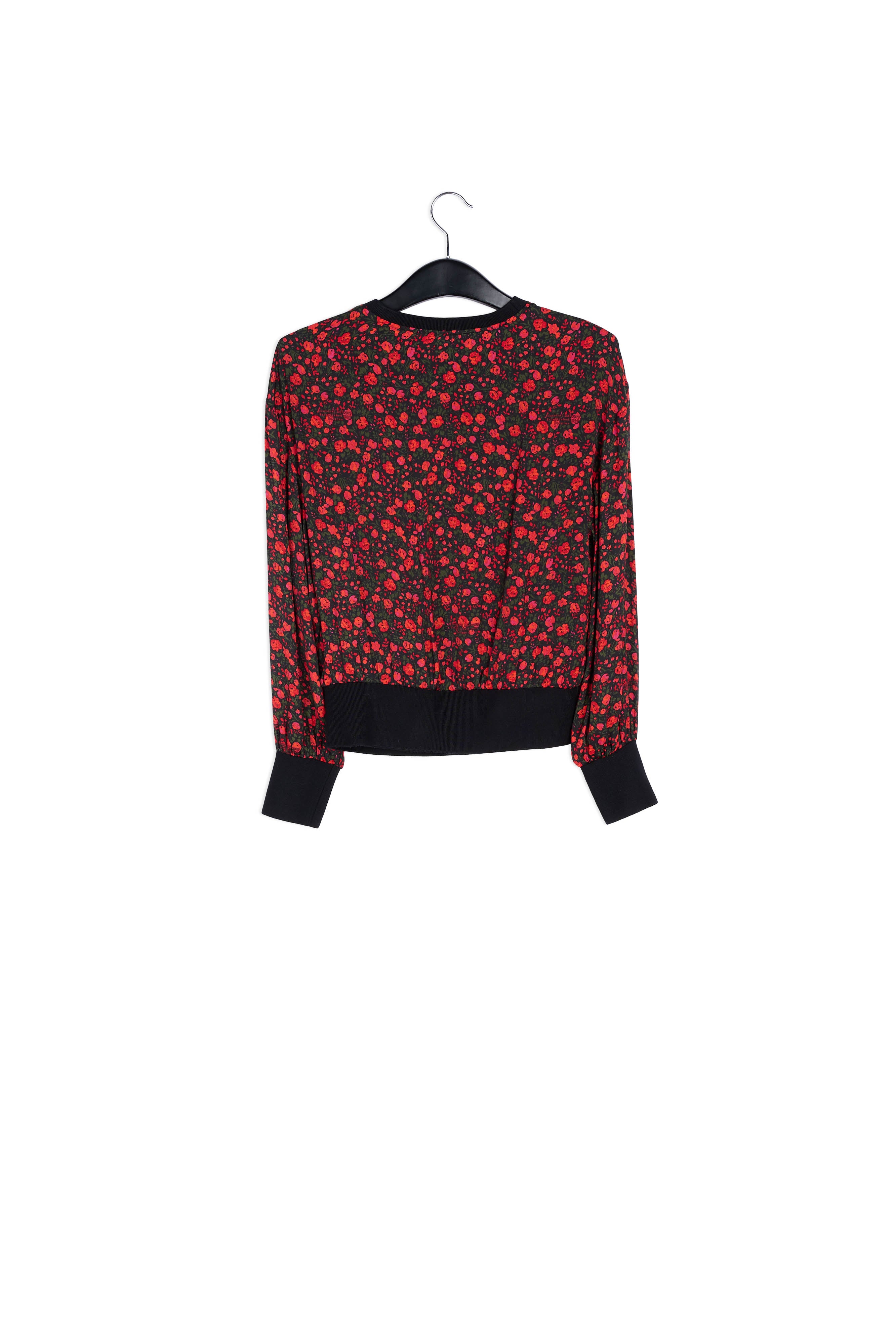 Black and red print top with contrast ribs RE—SSENTIEL | Essentiel second hand
