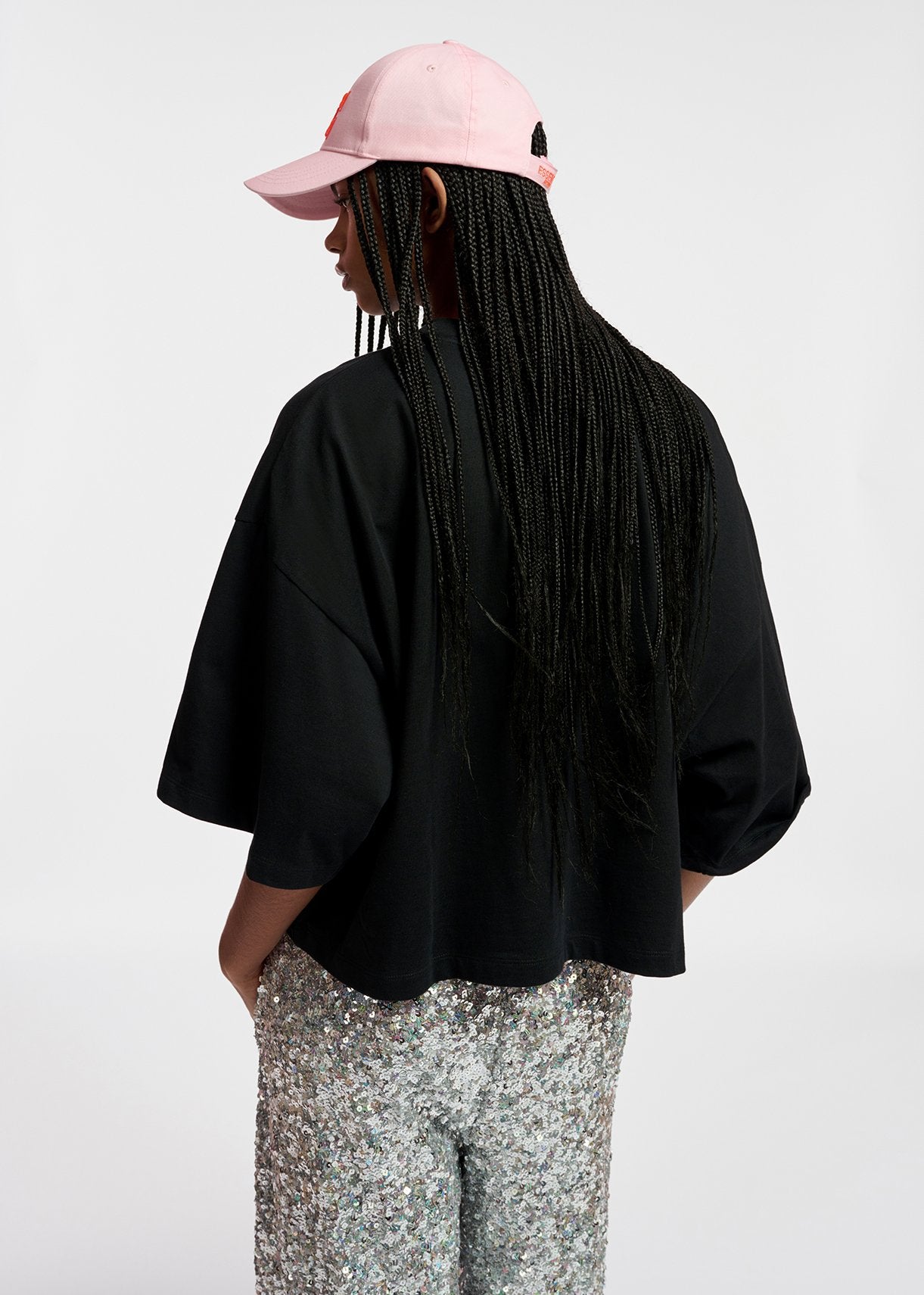 Black organic cotton T-shirt with hamburger embroidery RE—SSENTIEL | Essentiel second hand