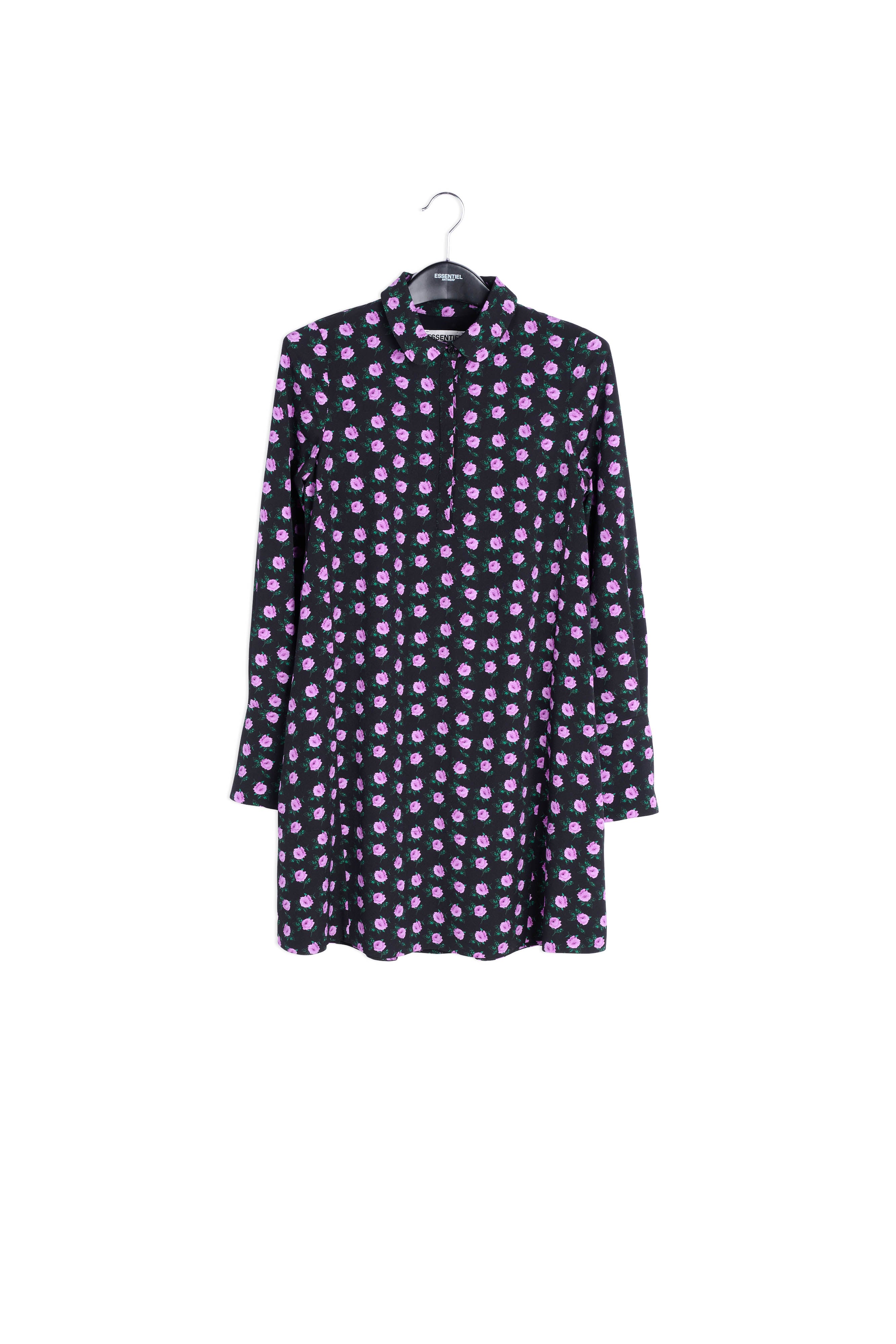 Zwarte a-lijn mini-jurk met bloemenprint RE—SSENTIEL | Essentiel second hand