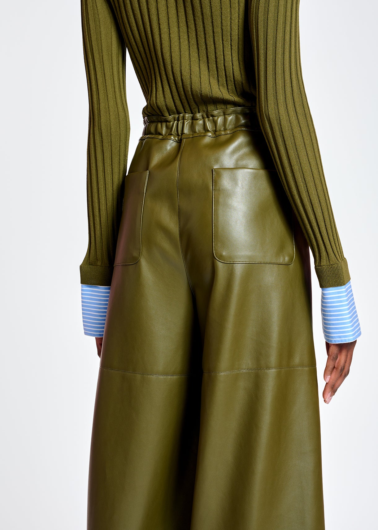 Khaki faux leather wide-leg pants RE—SSENTIEL | Essentiel second hand