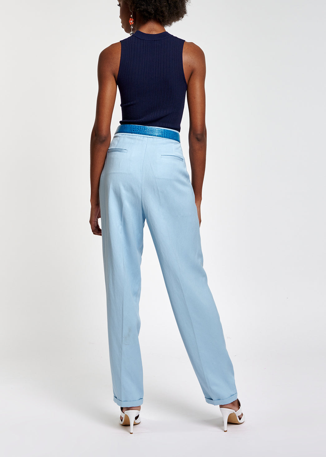 Light blue tailored mid-rise pants RE—SSENTIEL | Essentiel second hand
