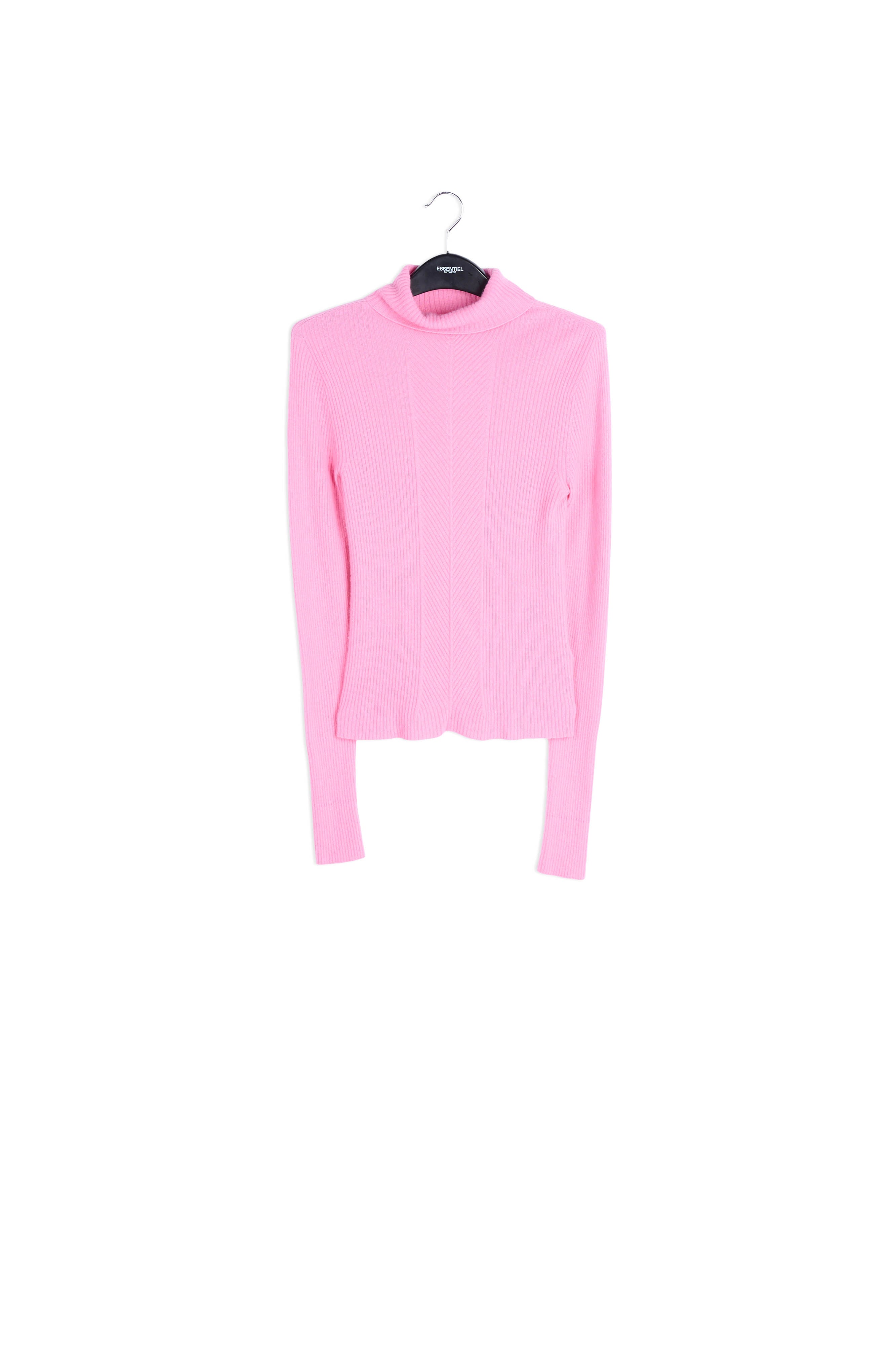 Pink merino wool ribbed turtleneck sweater RE—SSENTIEL | Essentiel second hand