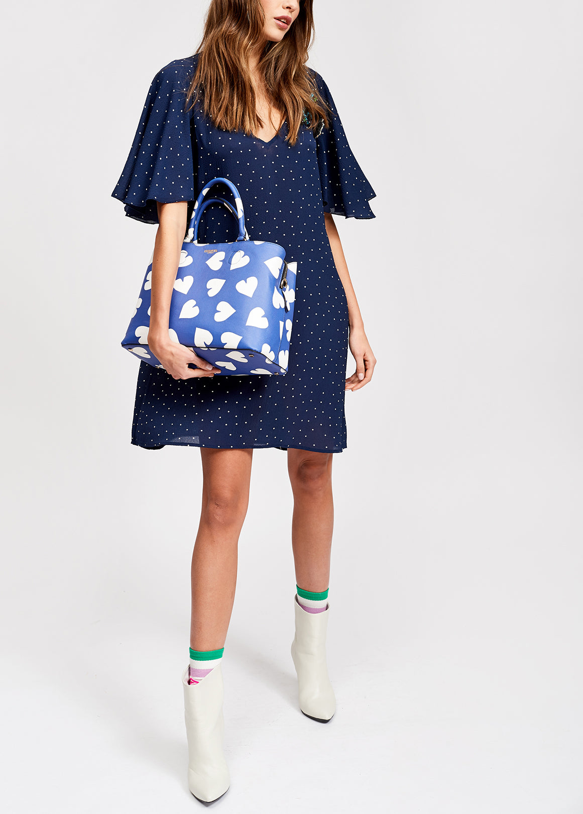 Flared dark blue polka dot dress RE—SSENTIEL | Essentiel second hand