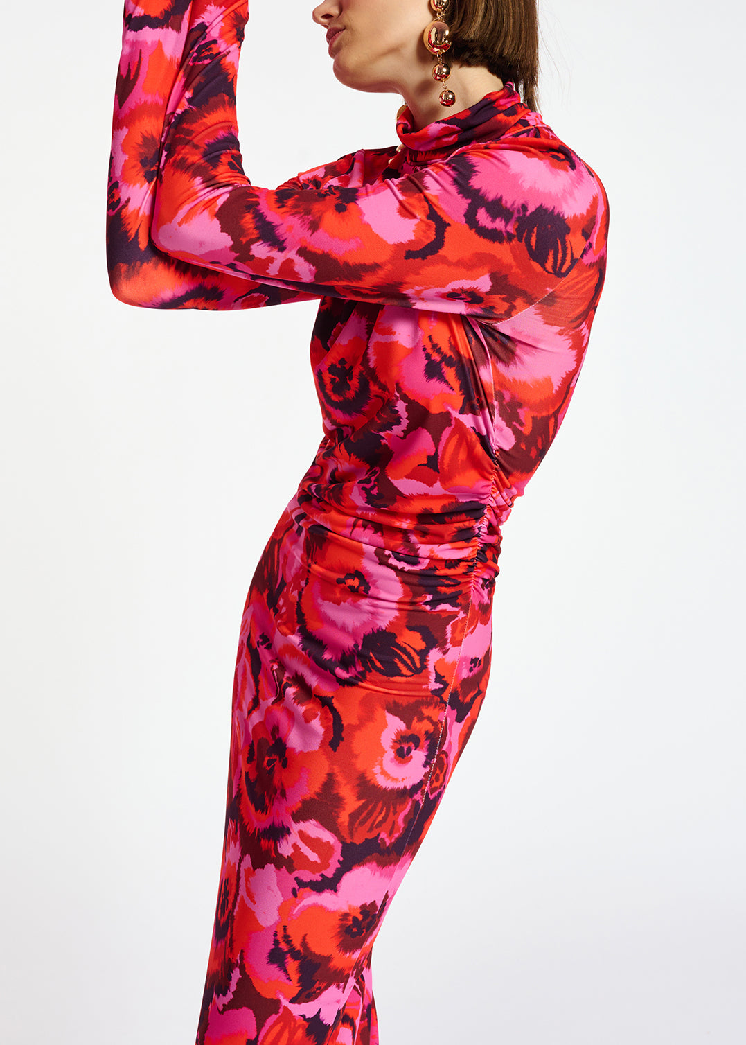 Robe midi en jersey à  imprimé fleuri rose et rouge RE—SSENTIEL | Essentiel second hand