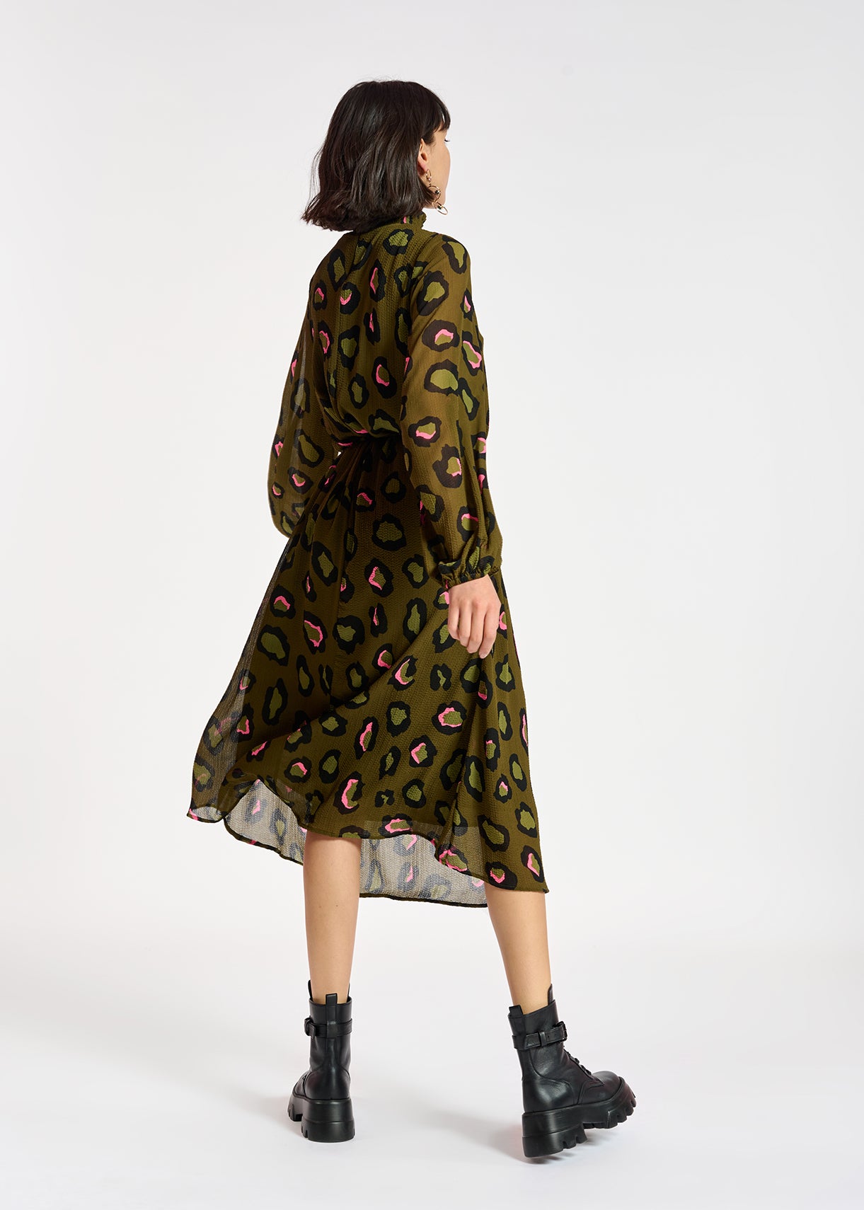 Robe midi kaki à  imprimé léopard RE—SSENTIEL | Essentiel second hand