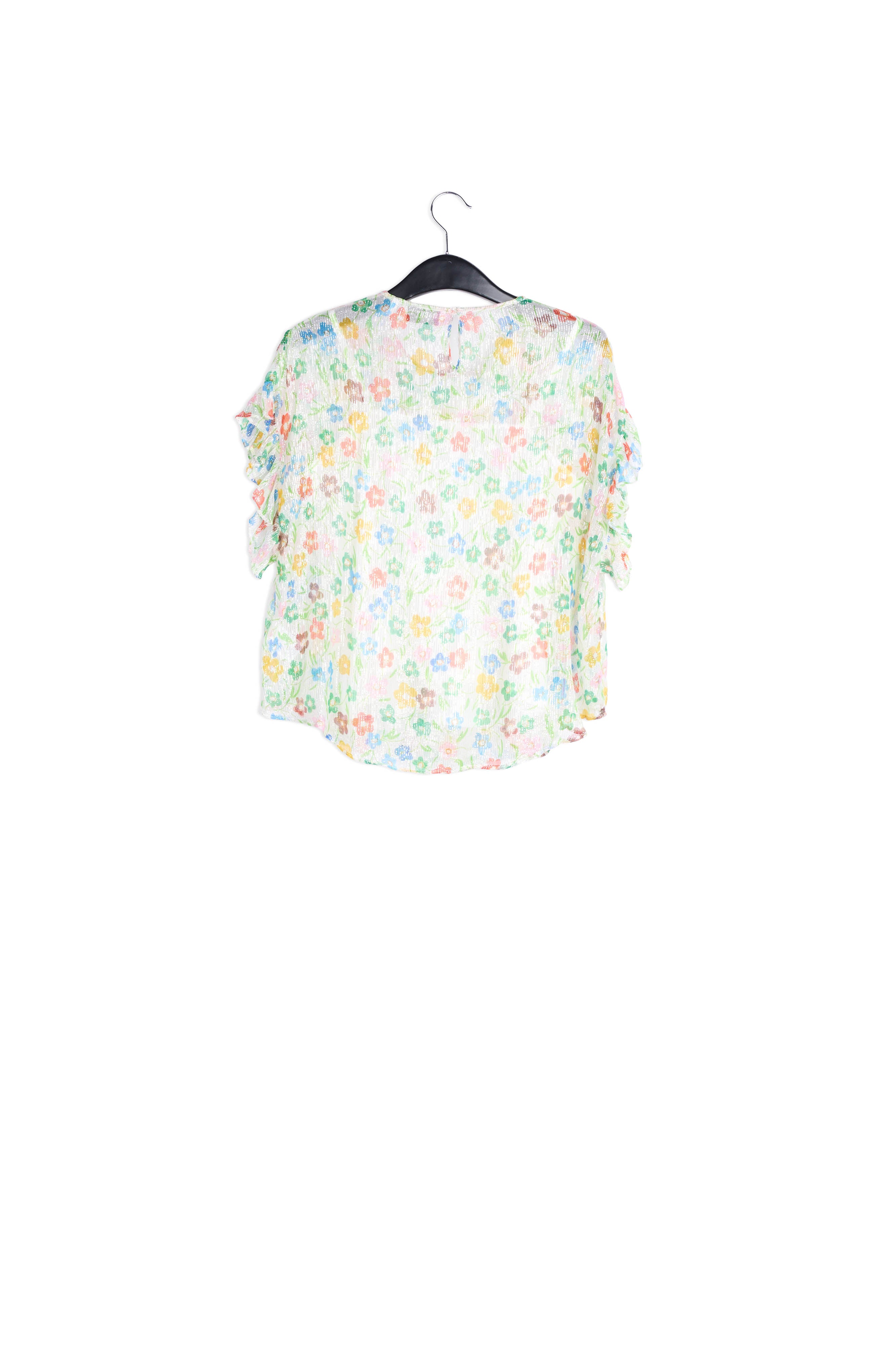 Off-white floral print top with ruffled sleeves RE—SSENTIEL | Essentiel second hand