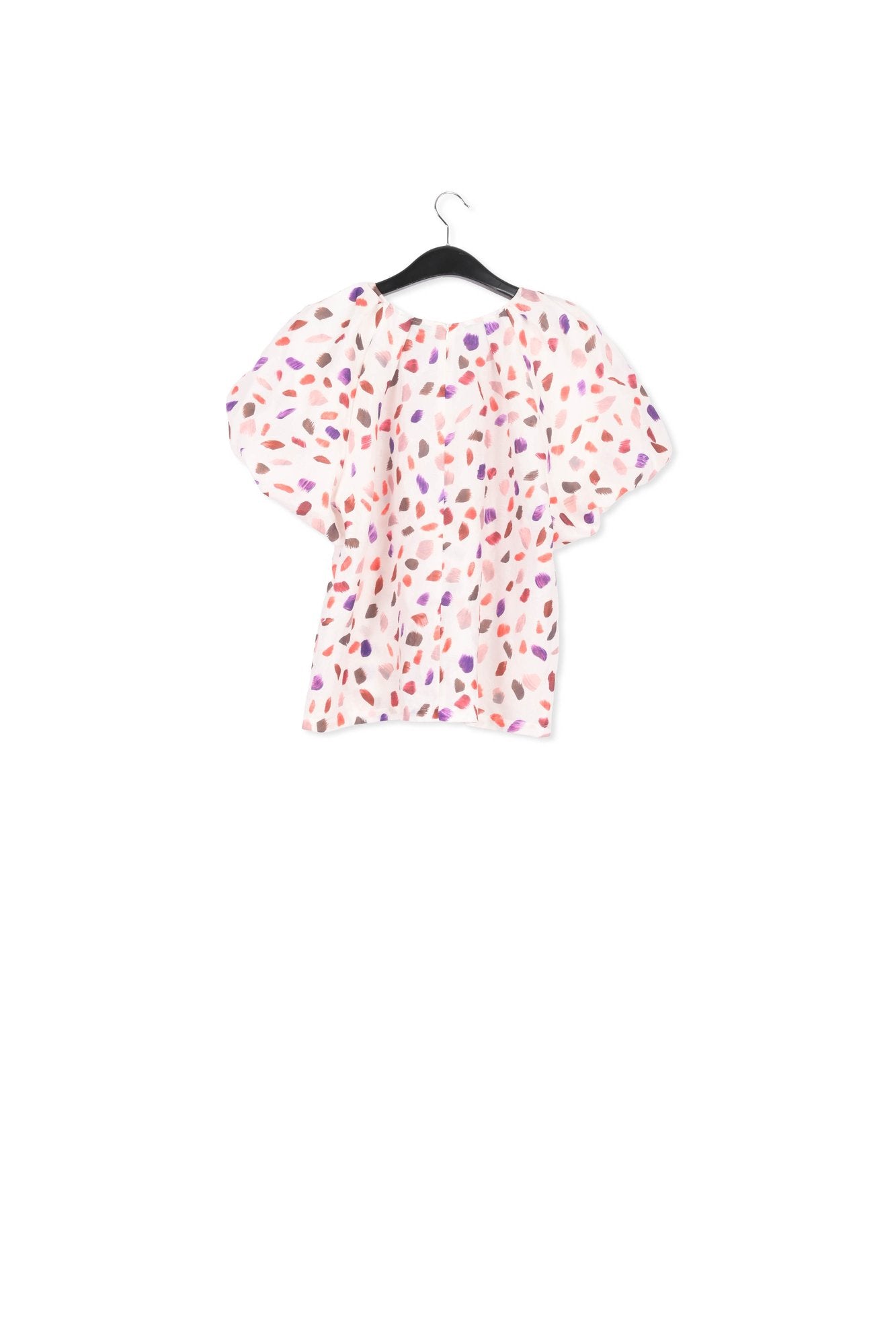 Off-white puffed-sleeve top with abstract print RE—SSENTIEL | Essentiel second hand