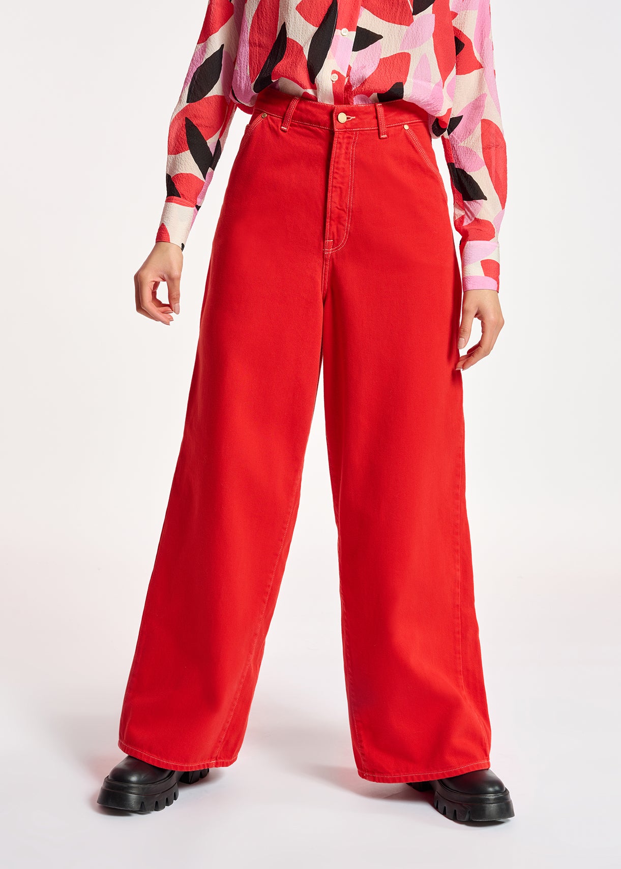 Red denim wide-leg jeans RE—SSENTIEL | Essentiel second hand