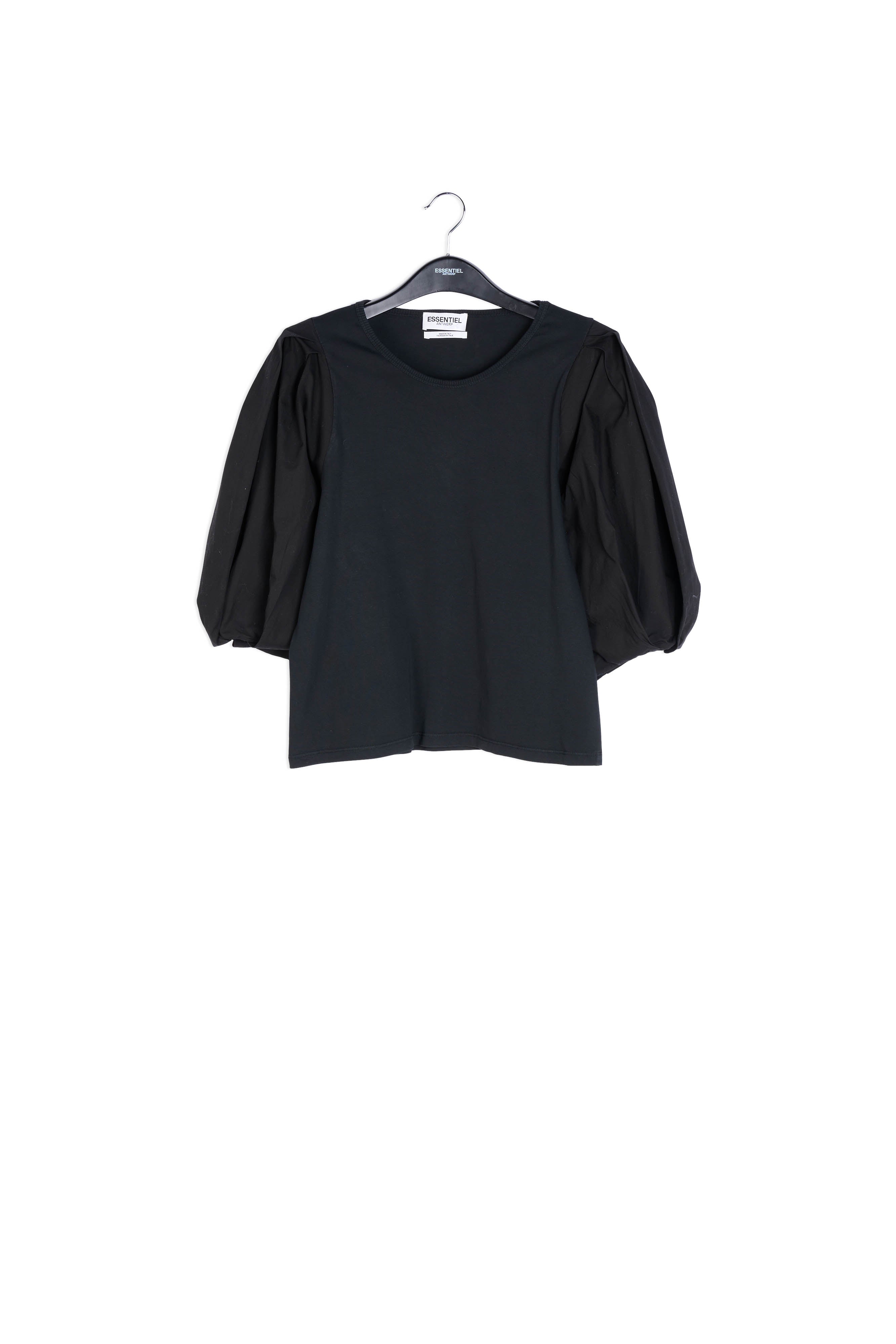 Black jersey T-shirt with cotton-poplin sleeves RE—SSENTIEL | Essentiel second hand