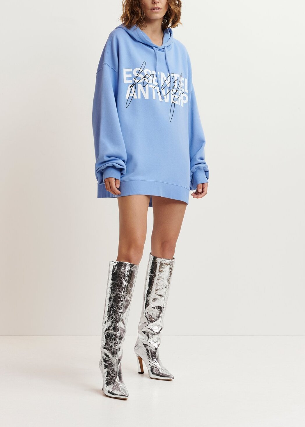 Blue organic cotton-jersey hoodie with logo print RE—SSENTIEL | Essentiel second hand