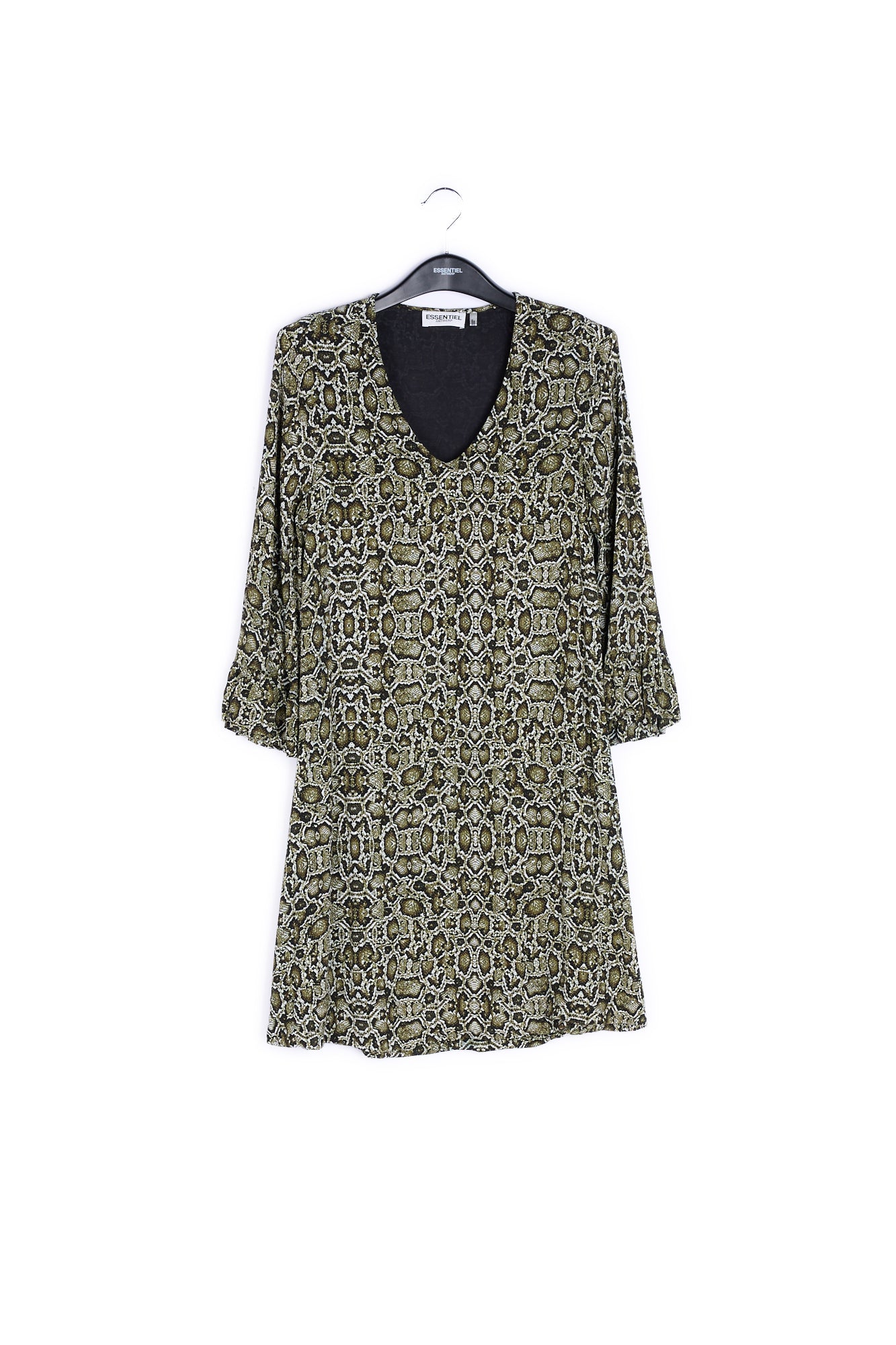 Kakigroene mini-jurk met slangenprint RE—SSENTIEL | Essentiel second hand