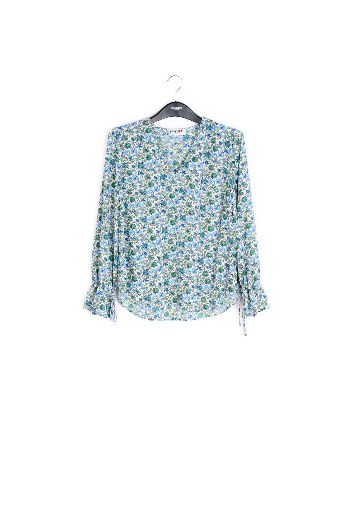 White top with blue floral print and rhinestones RE—SSENTIEL | Essentiel second hand