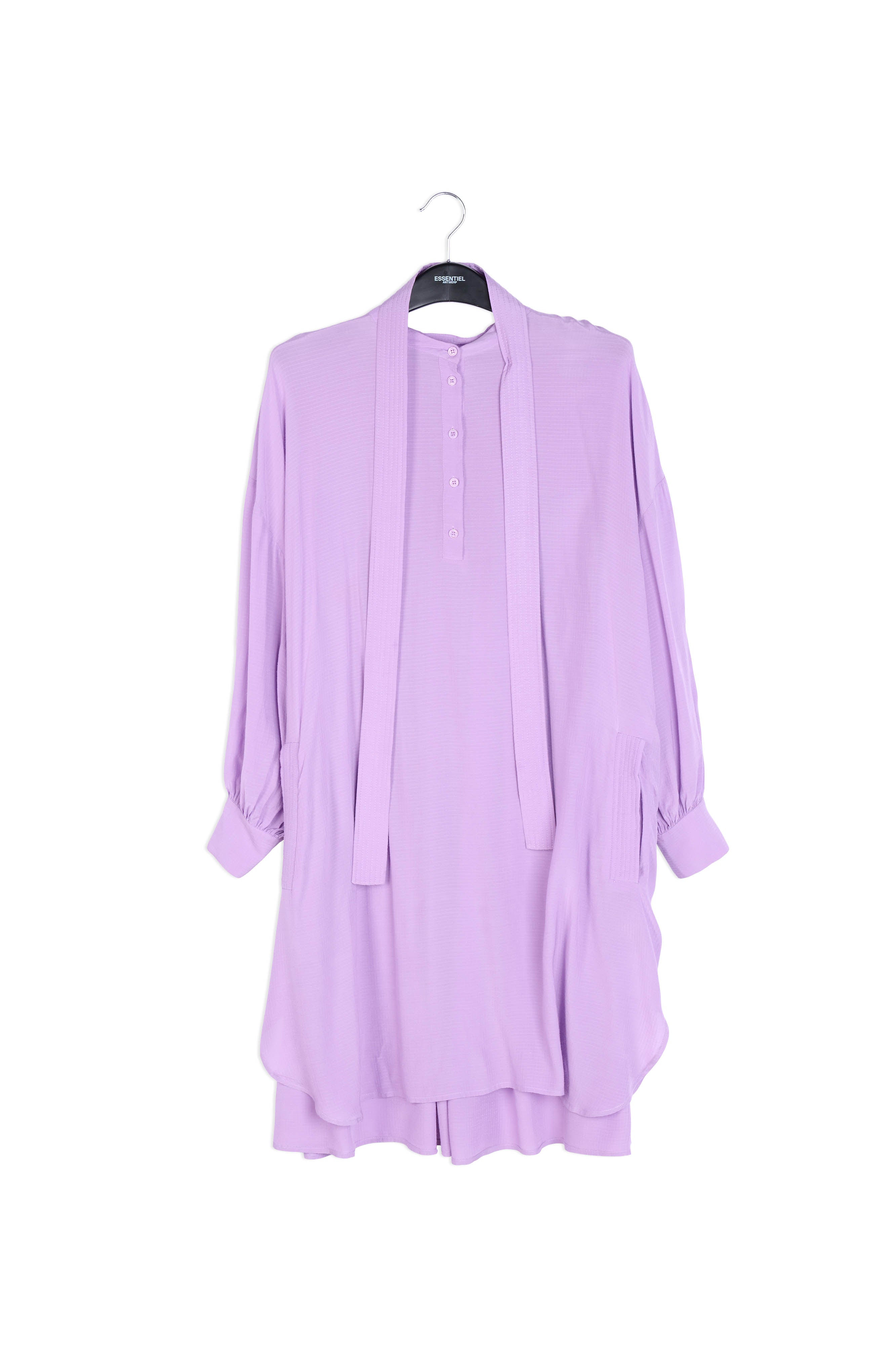 Lila relaxte hemdjurk met geplisseerde achterkant RE—SSENTIEL | Essentiel second hand