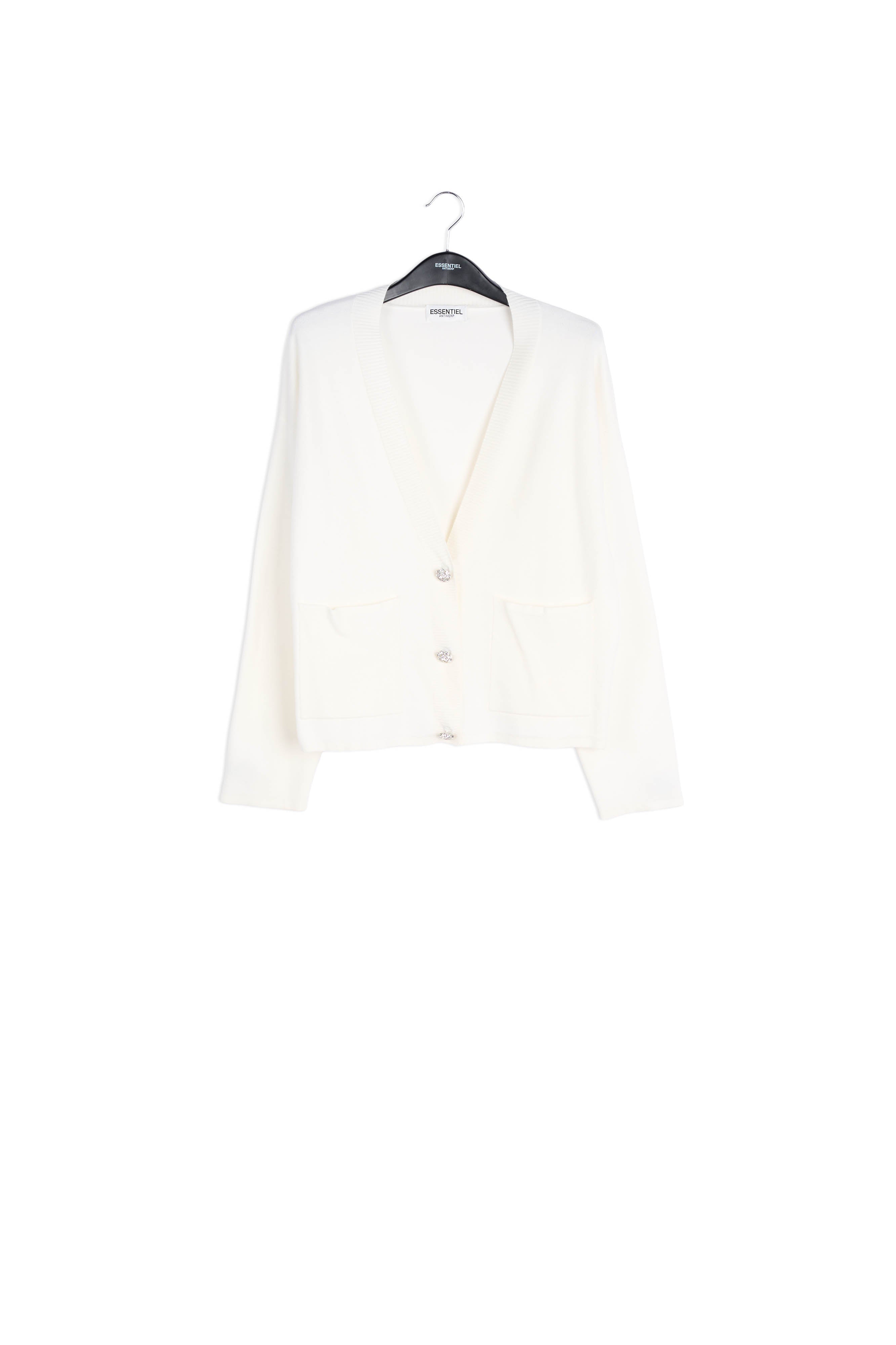 Cardigan blanc cassé avec boutons à strass RE—SSENTIEL | Essentiel second hand