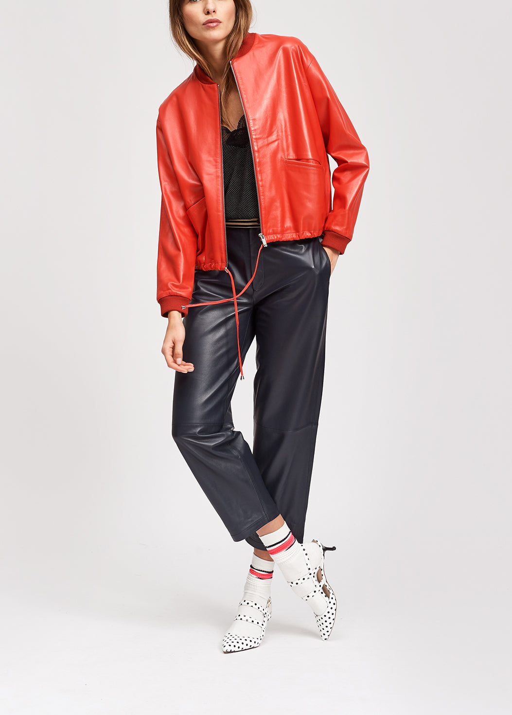 Red soft leather jacket RE—SSENTIEL | Essentiel second hand