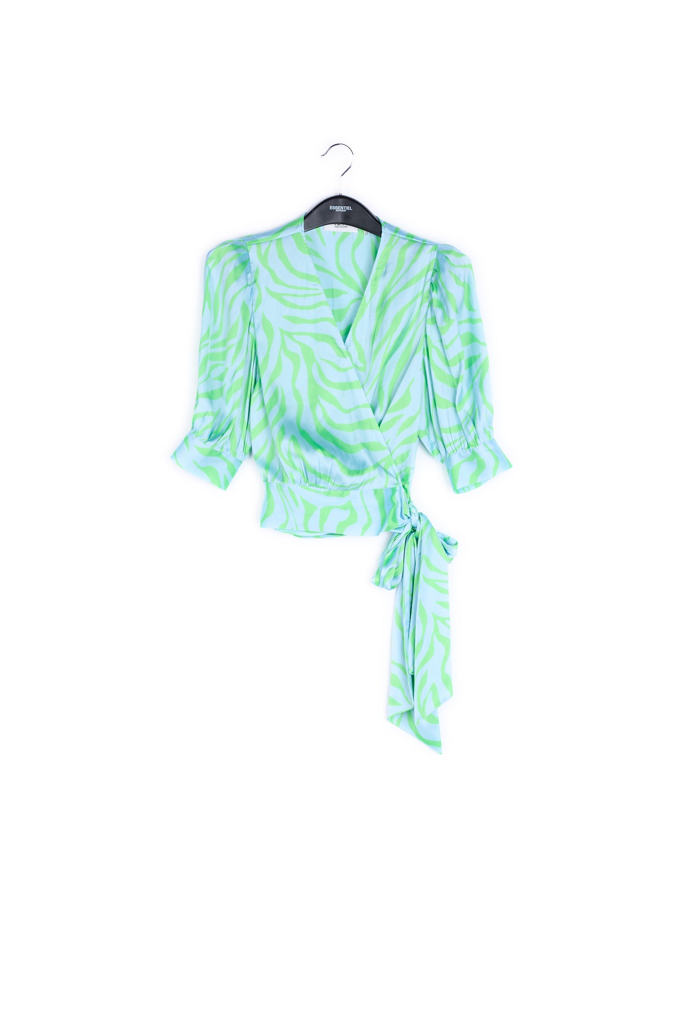 Baby blue and green zebra-print wrap top RE—SSENTIEL | Essentiel second hand