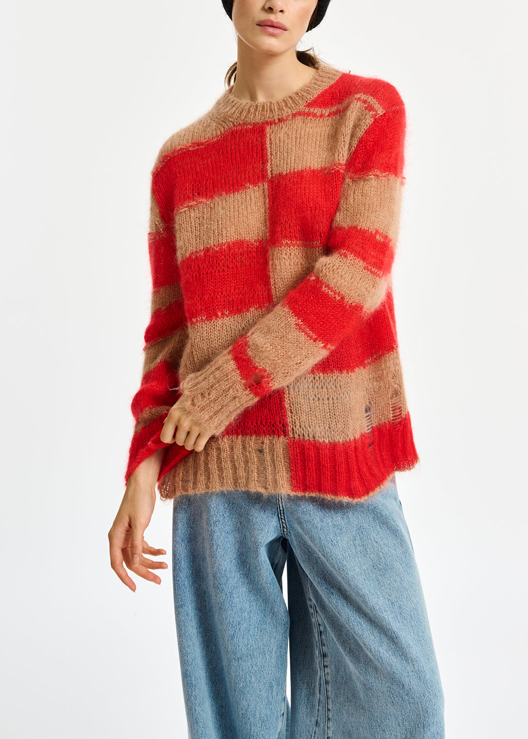 Pull à rayures camel et rouge effet vieilli RE—SSENTIEL | Essentiel second hand