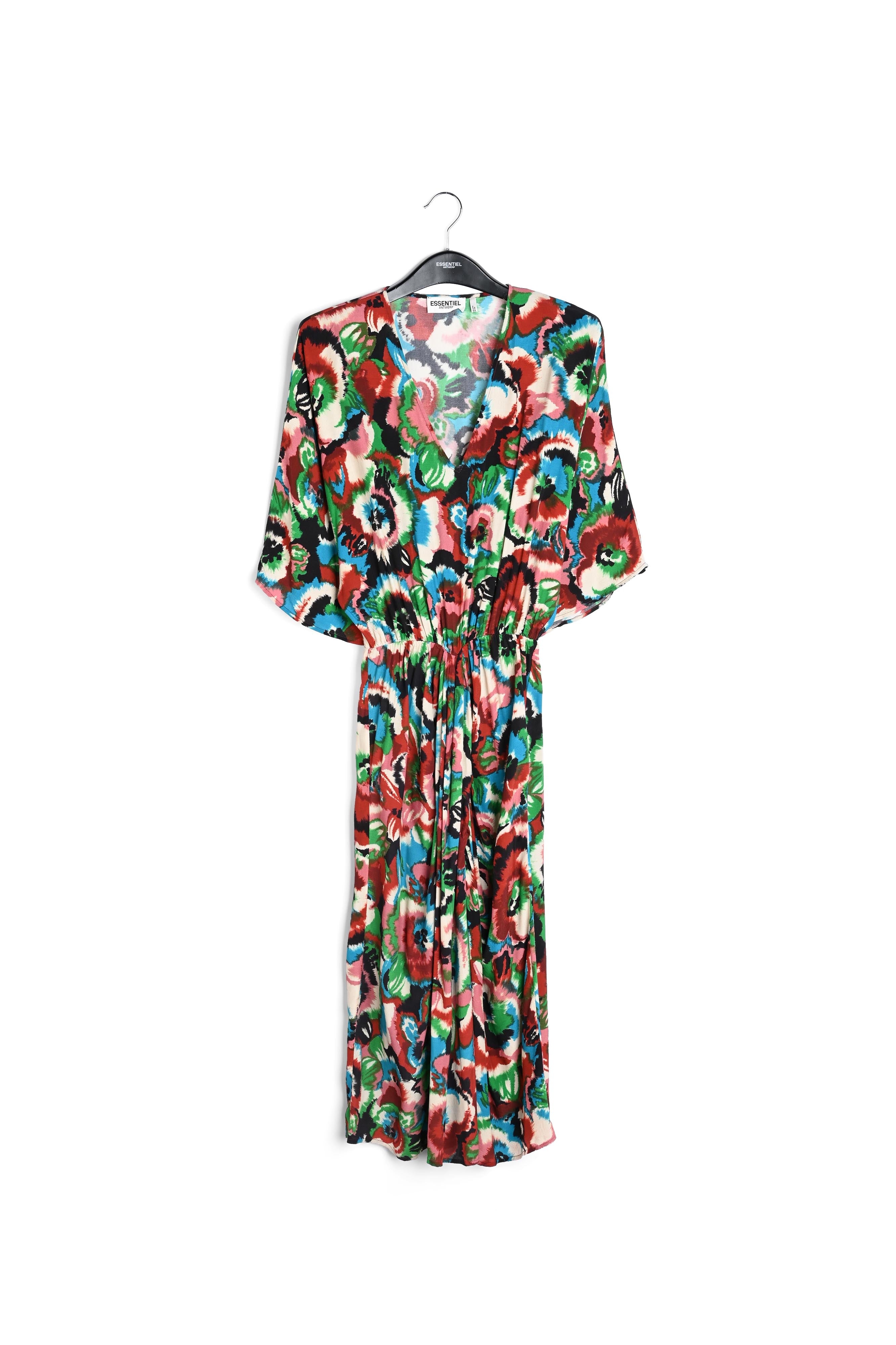 Zwarte kimonojurk met bloemenprint RE—SSENTIEL | Essentiel second hand