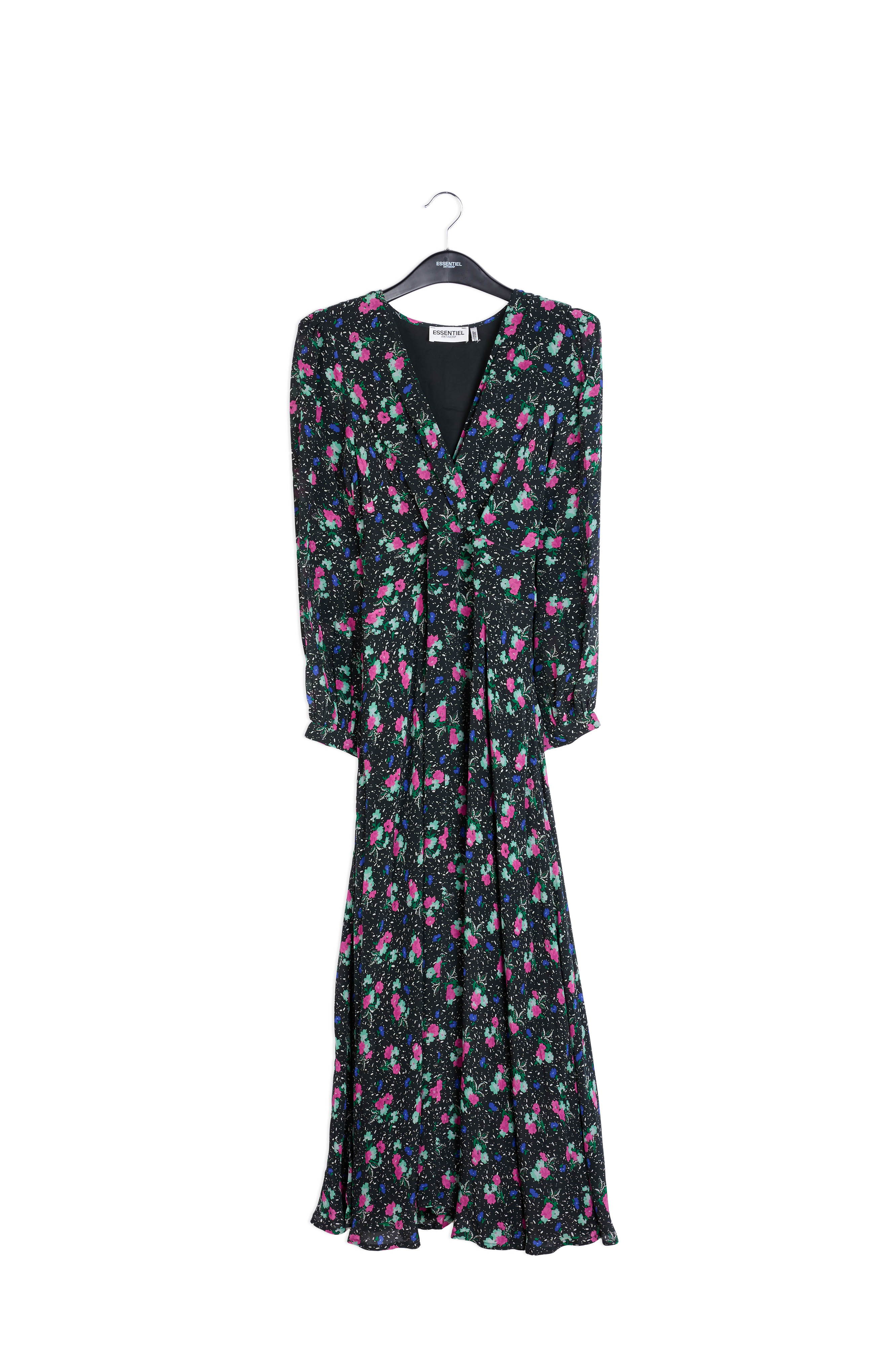 Black floral-print wrap maxi dress RE—SSENTIEL | Essentiel second hand