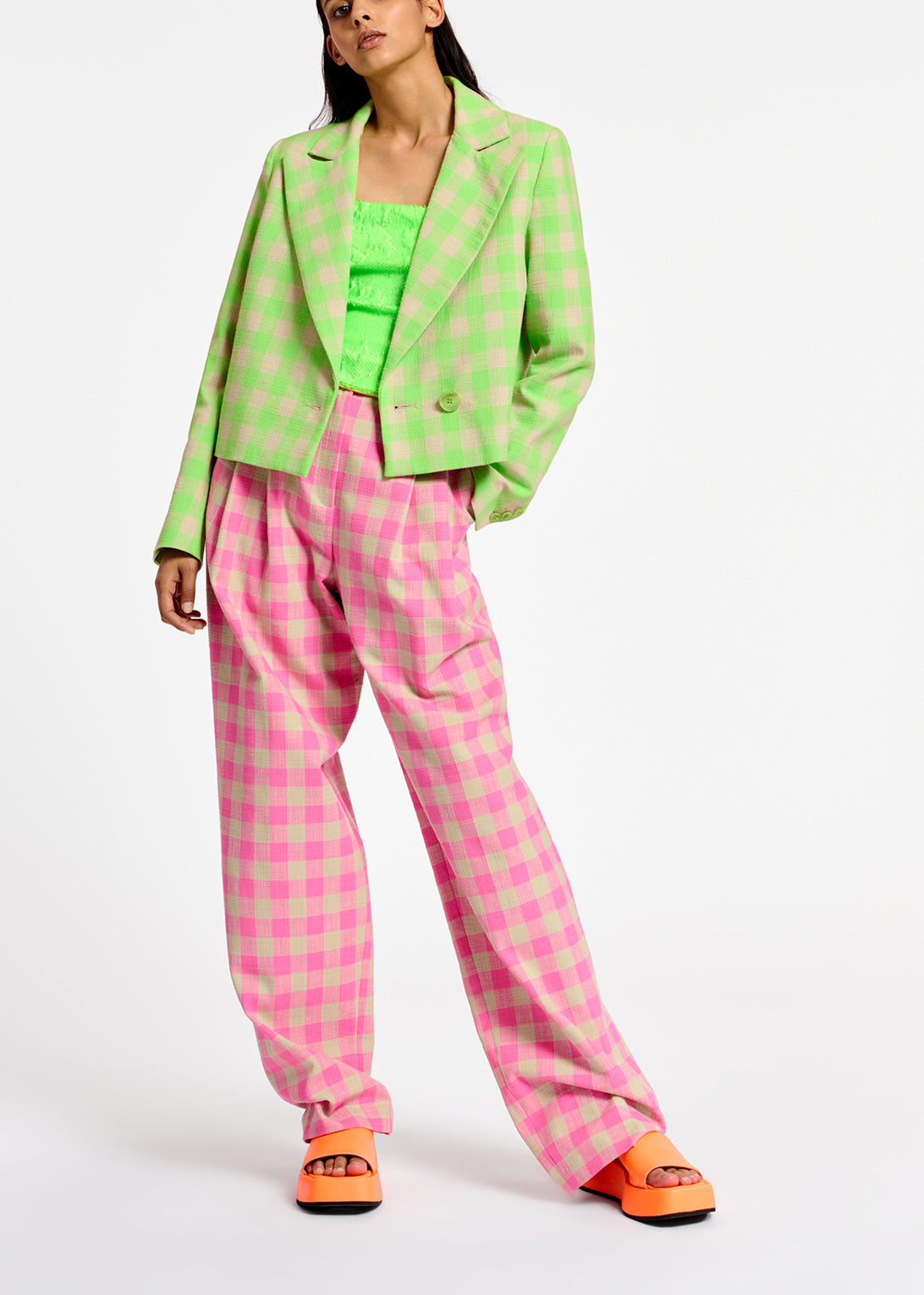 Pink checkered relaxed-fit pants RE—SSENTIEL | Essentiel second hand