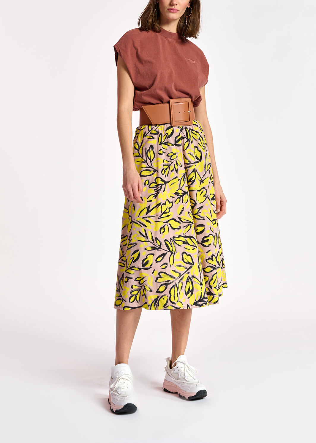 Brown cap-sleeve organic cotton t-shirt RE—SSENTIEL | Essentiel second hand