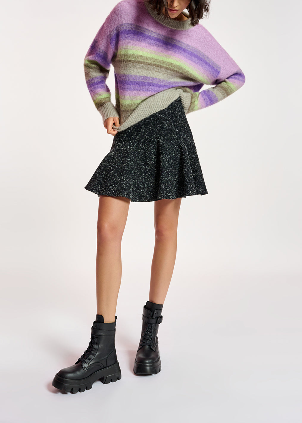 Purple, mint green and beige striped knit sweater RE—SSENTIEL | Essentiel second hand
