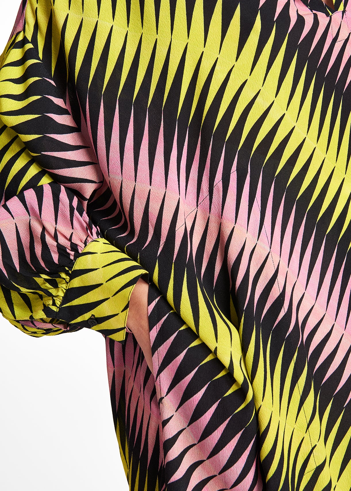 Pink, black and yellow graphic print knee-length dress RE—SSENTIEL | Essentiel second hand