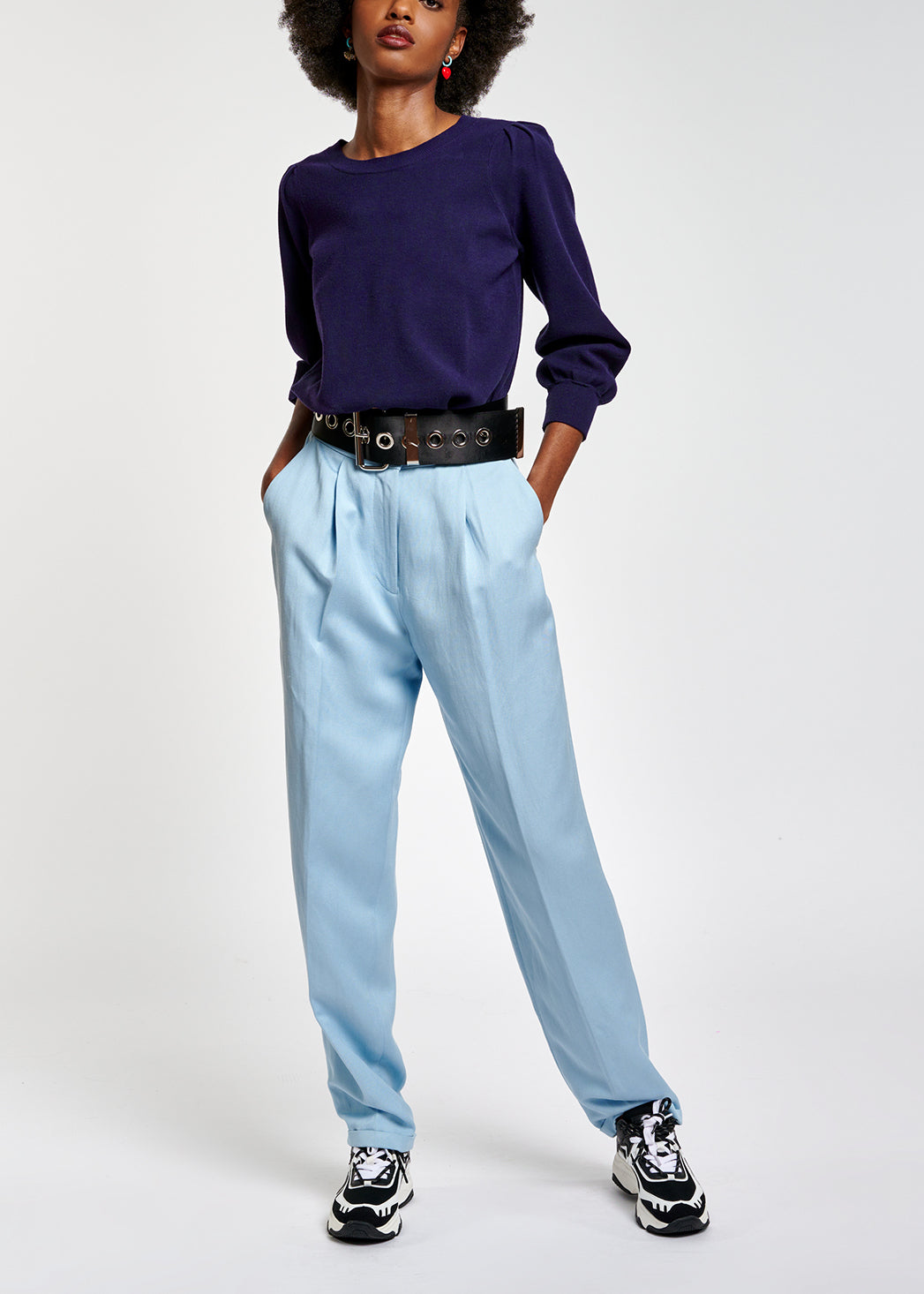 Dark blue sweater with pleat details RE—SSENTIEL | Essentiel second hand