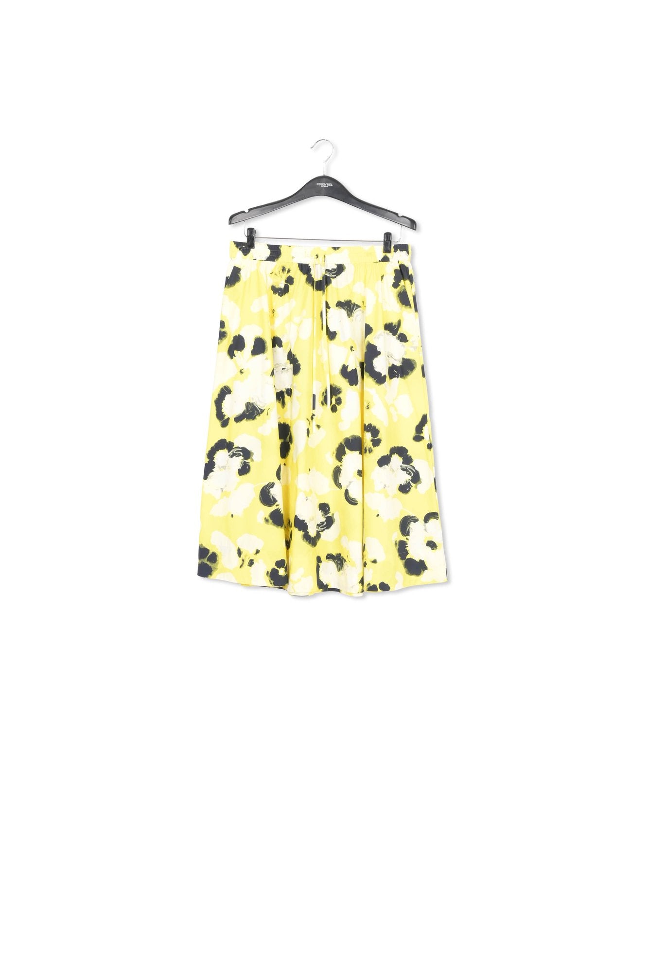 Yellow, white and navy blue midi-length A-line skirt RE—SSENTIEL | Essentiel second hand