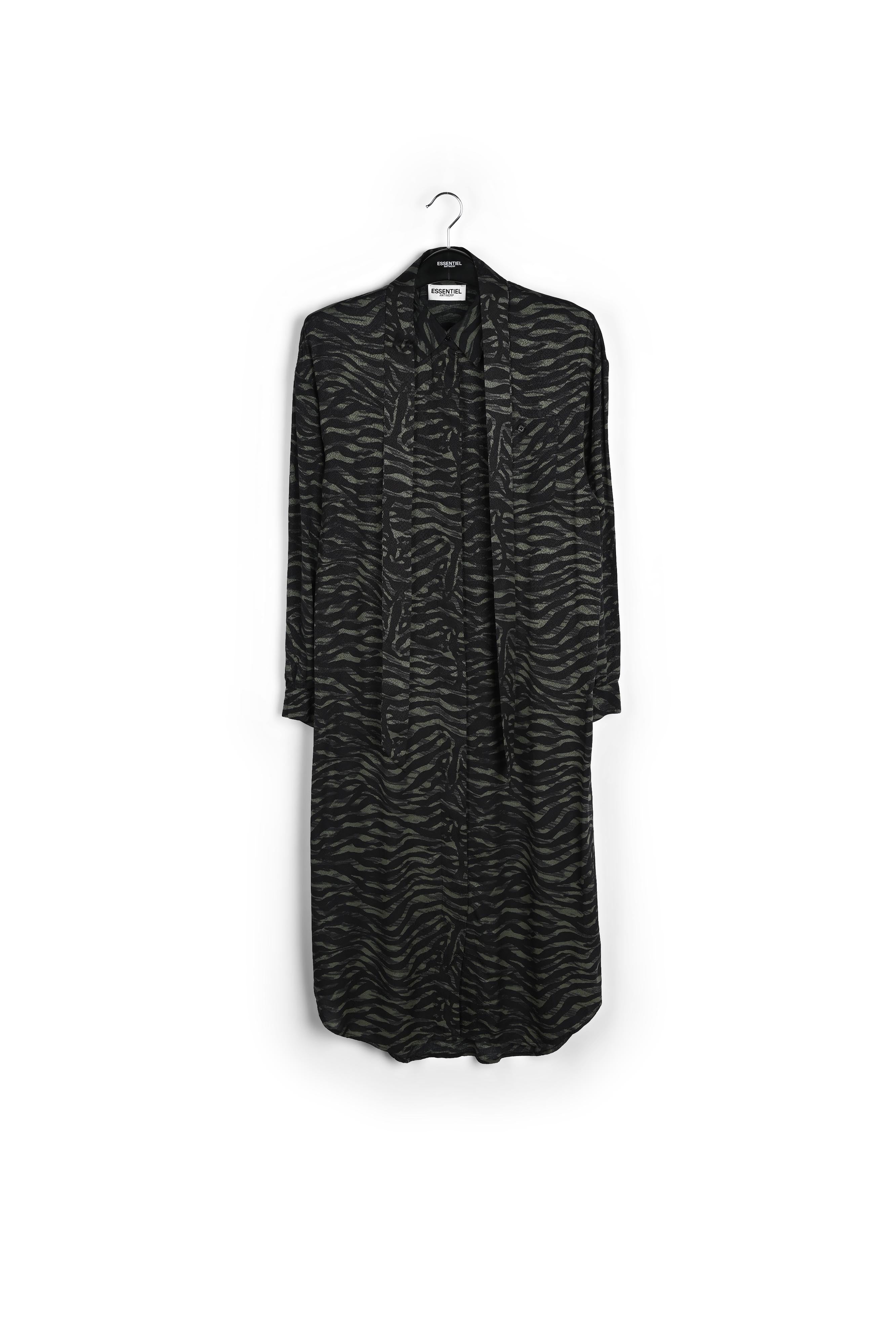 Midi-hemdjurk met groene en zwarte zebraprint RE—SSENTIEL | Essentiel second hand