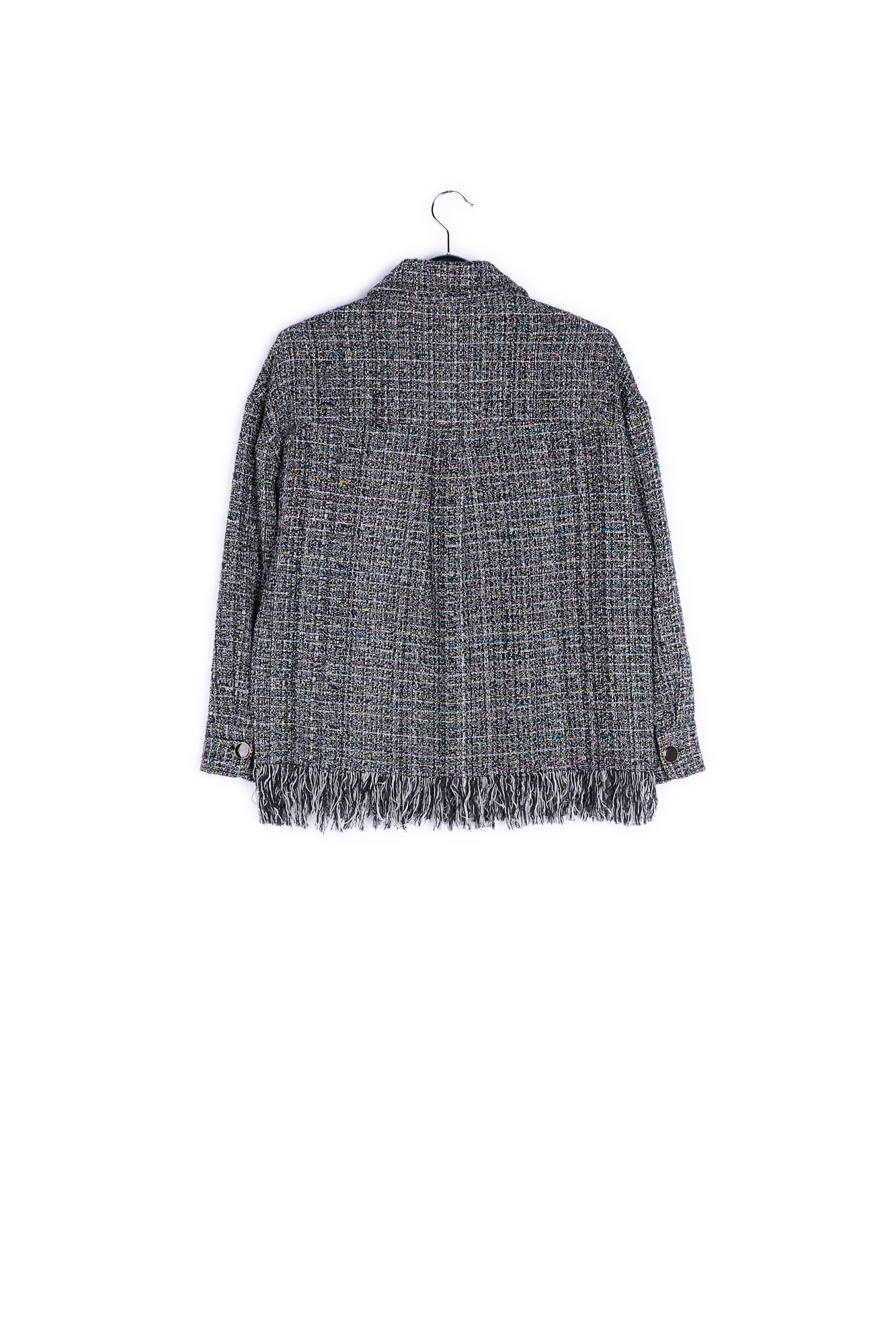 Black check jacket with fringed hem RE—SSENTIEL | Essentiel second hand