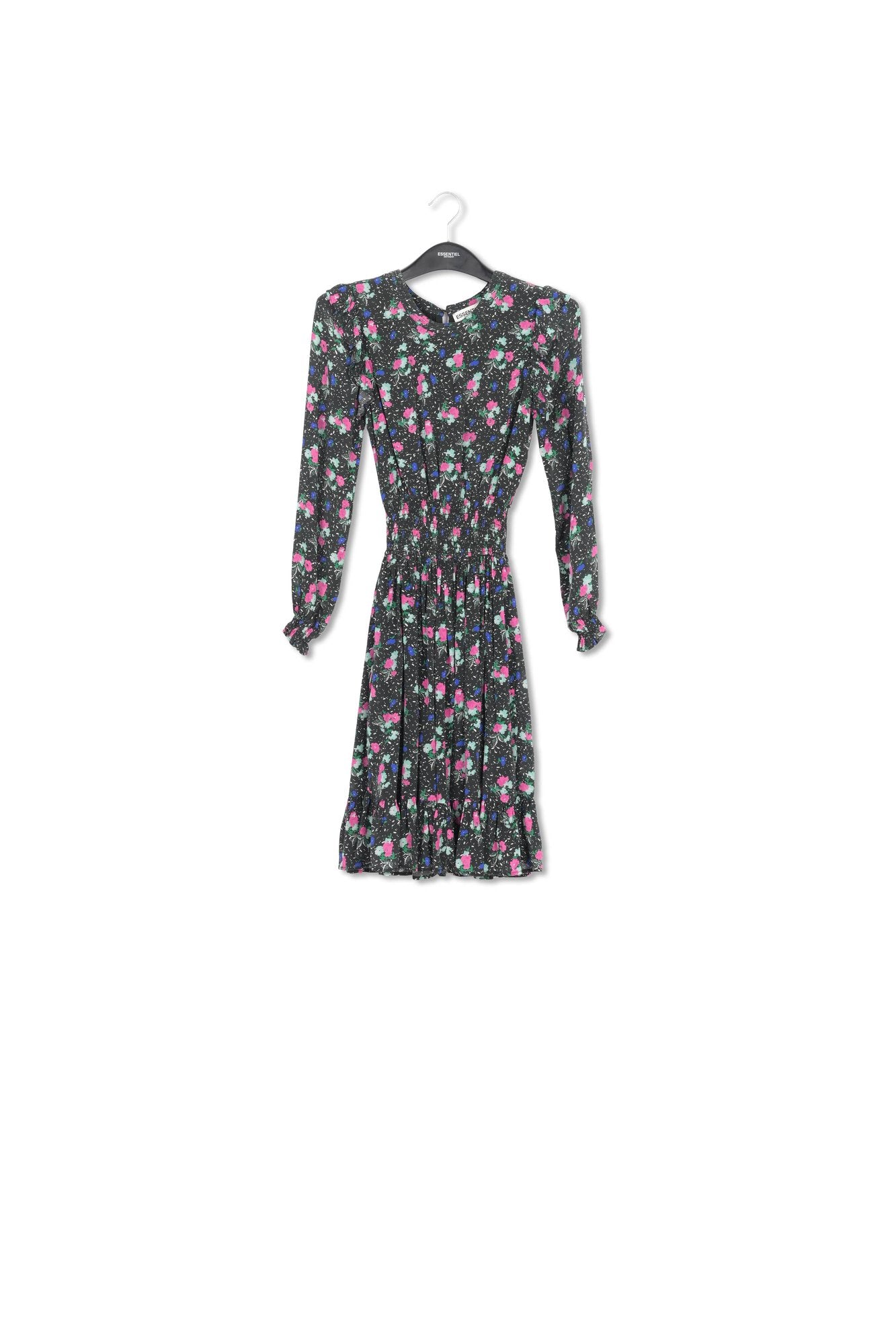 Black floral-print midi dress RE—SSENTIEL | Essentiel second hand