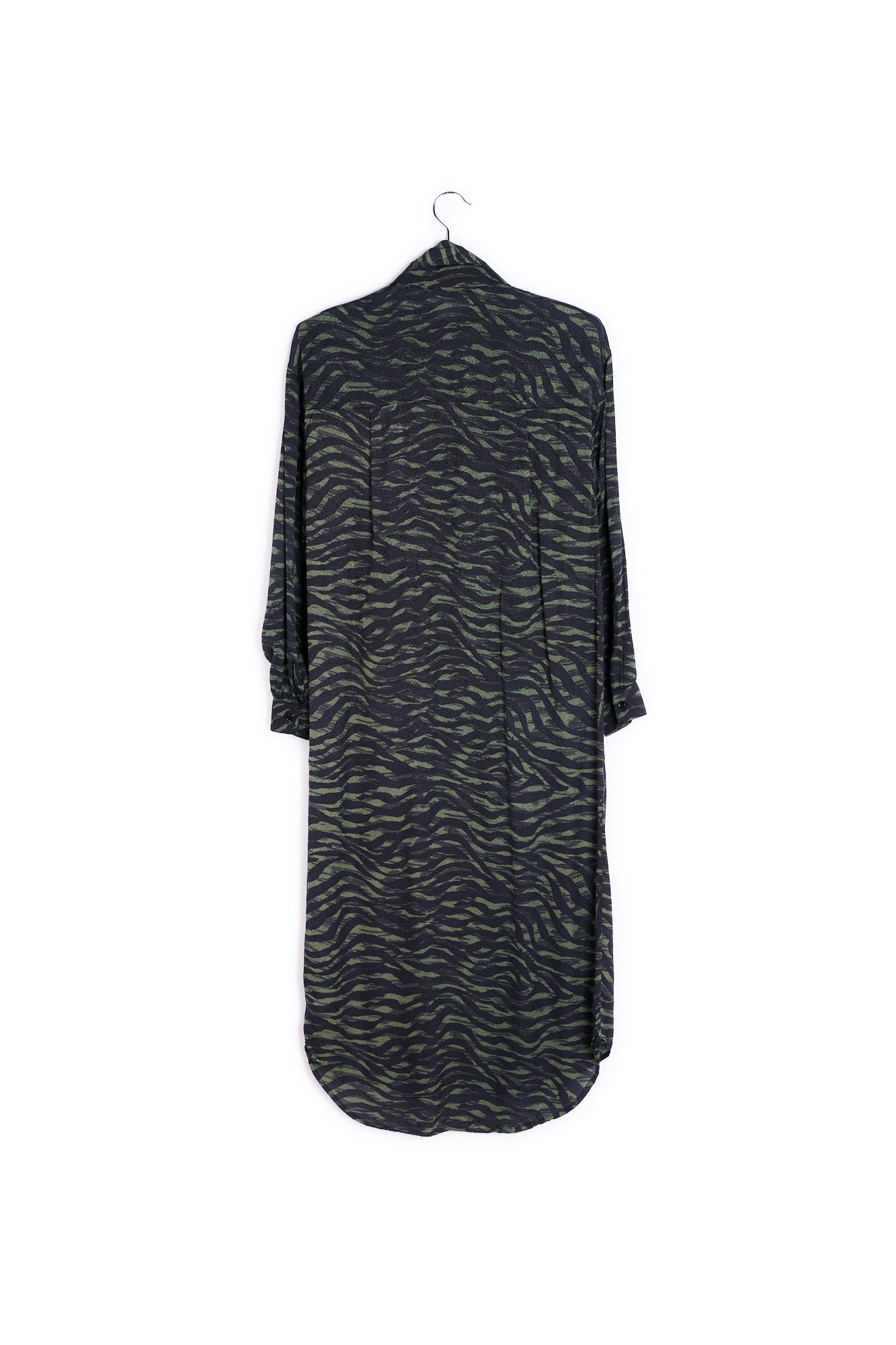 Green and black zebra print midi shirt dress RE—SSENTIEL | Essentiel second hand