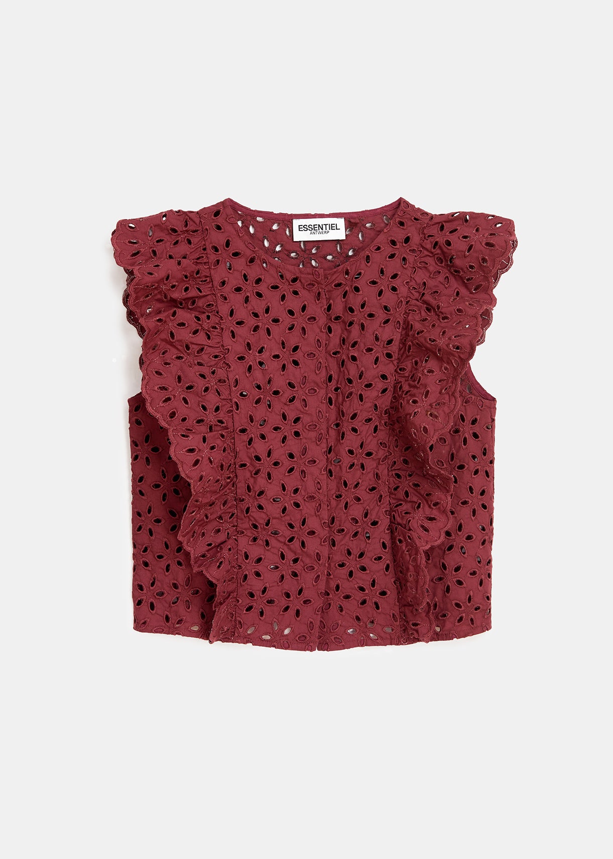 Burgundy broderie anglaise cotton top RE—SSENTIEL | Essentiel second hand