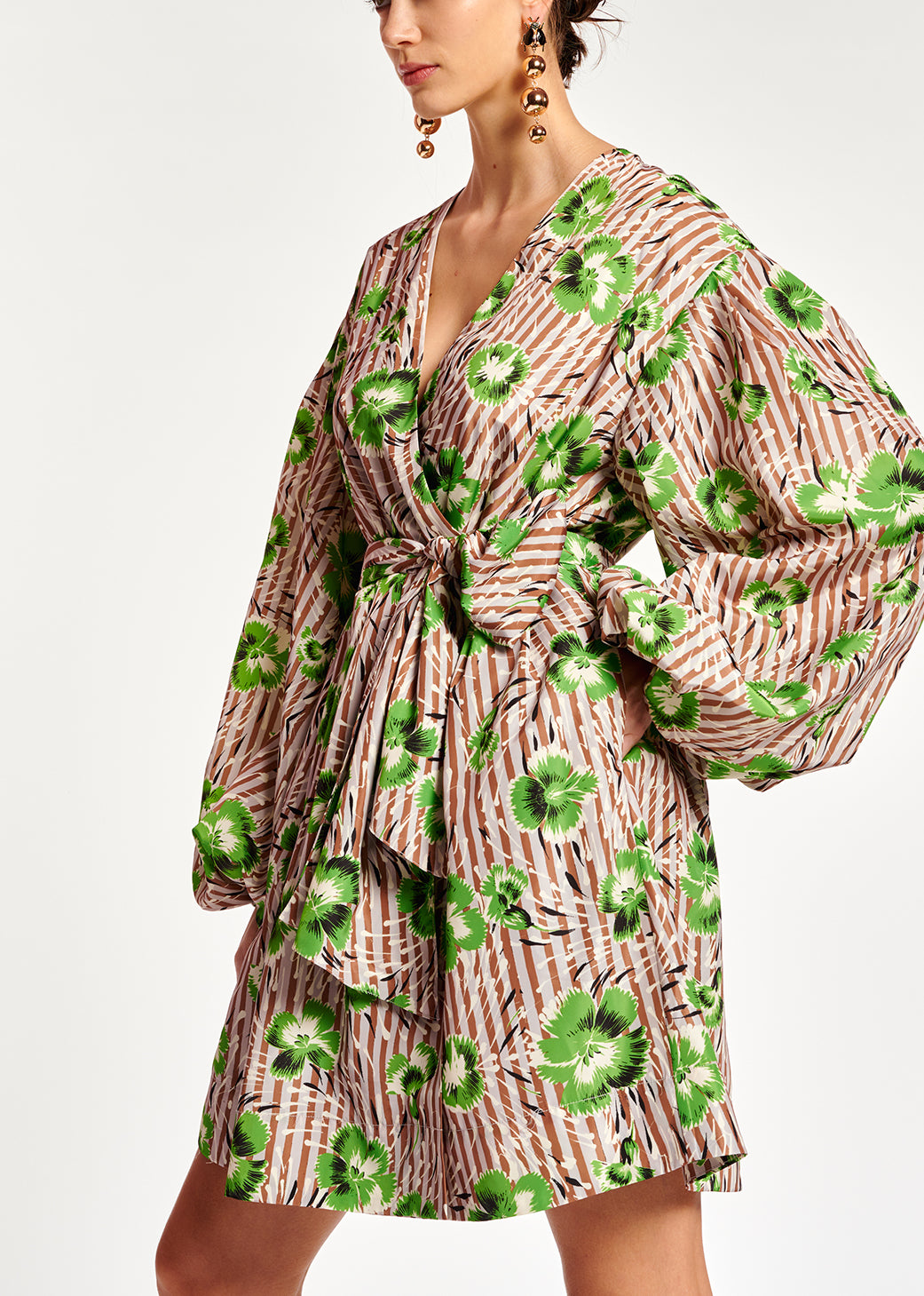 Mini robe cache-cœur verte et brune à fleurs RE—SSENTIEL | Essentiel second hand