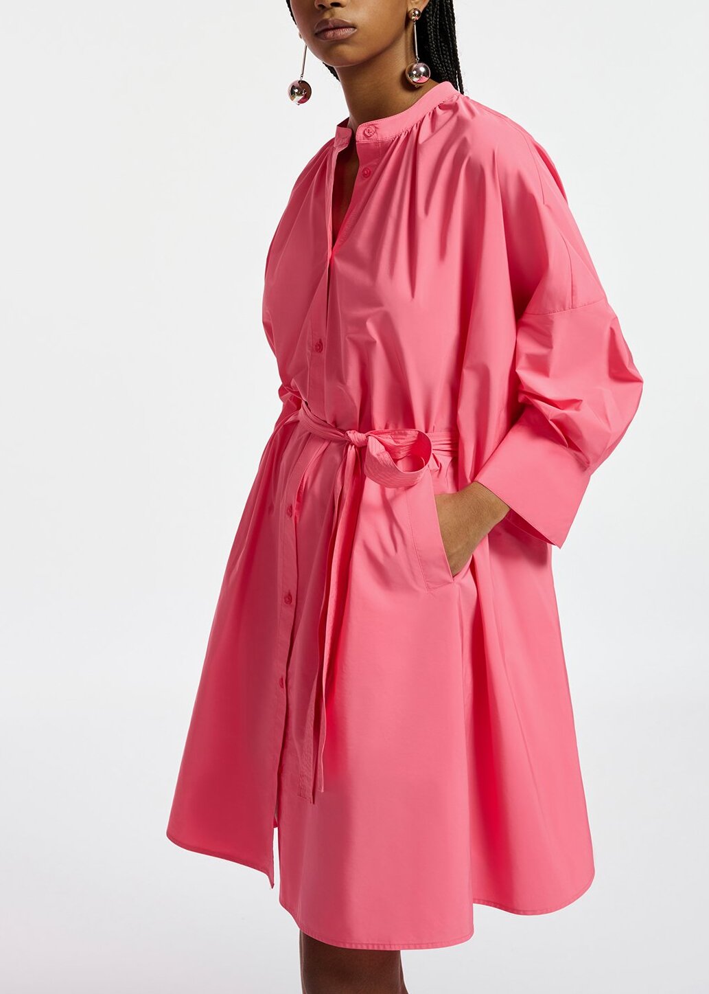 Pink knee-length oversized shirt dress RE—SSENTIEL | Essentiel second hand