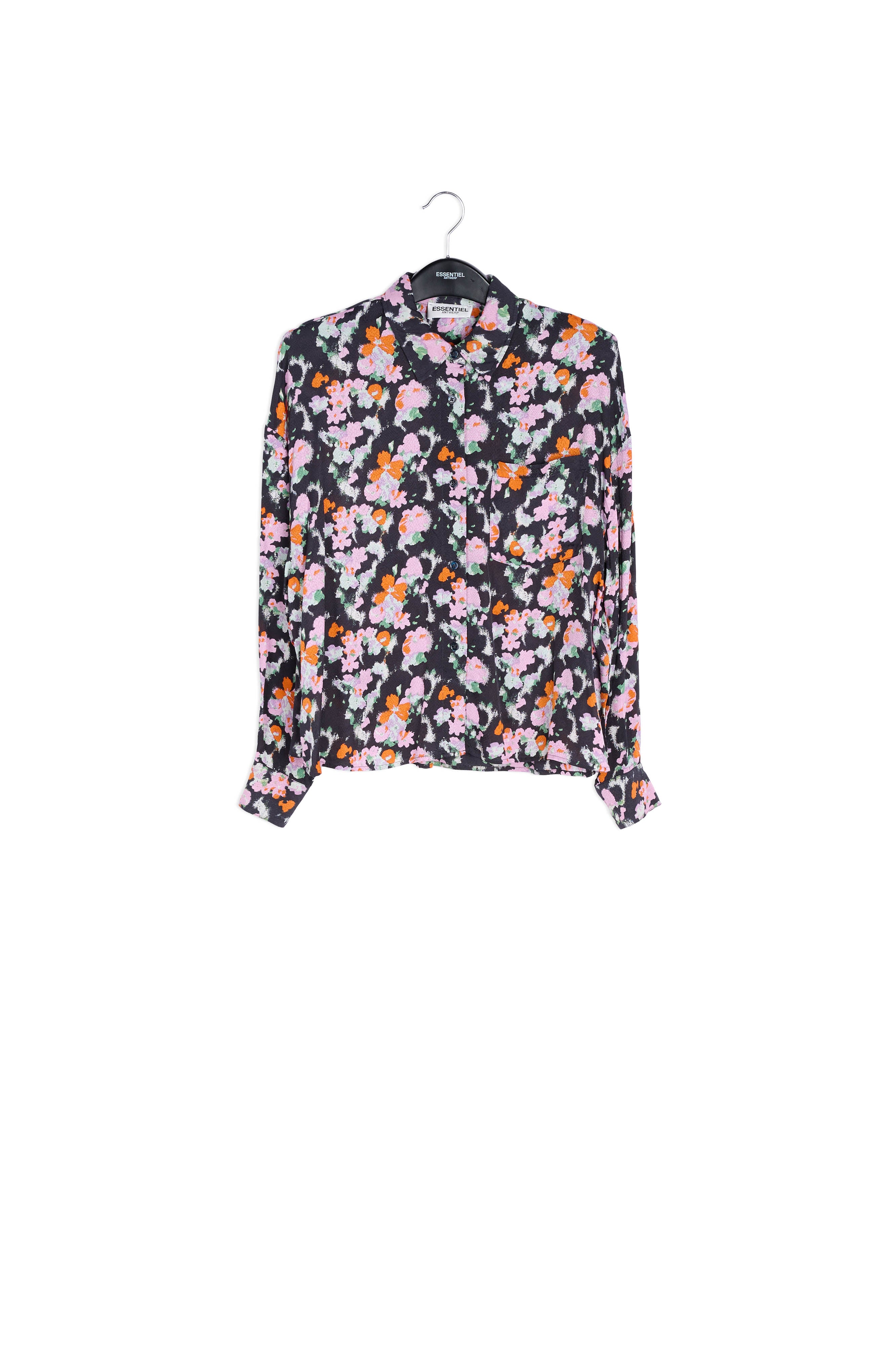 Donkerblauw bloemenhemd met wijde snit RE—SSENTIEL | Essentiel second hand