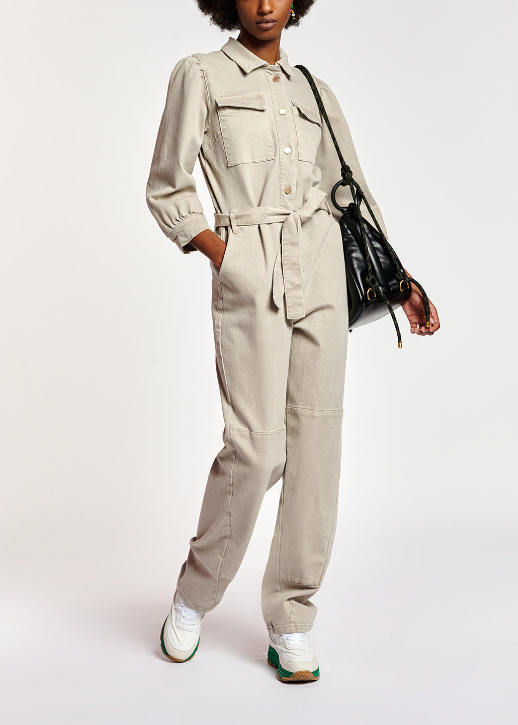 Combinaison jean beige avec ceinture RE—SSENTIEL | Essentiel second hand